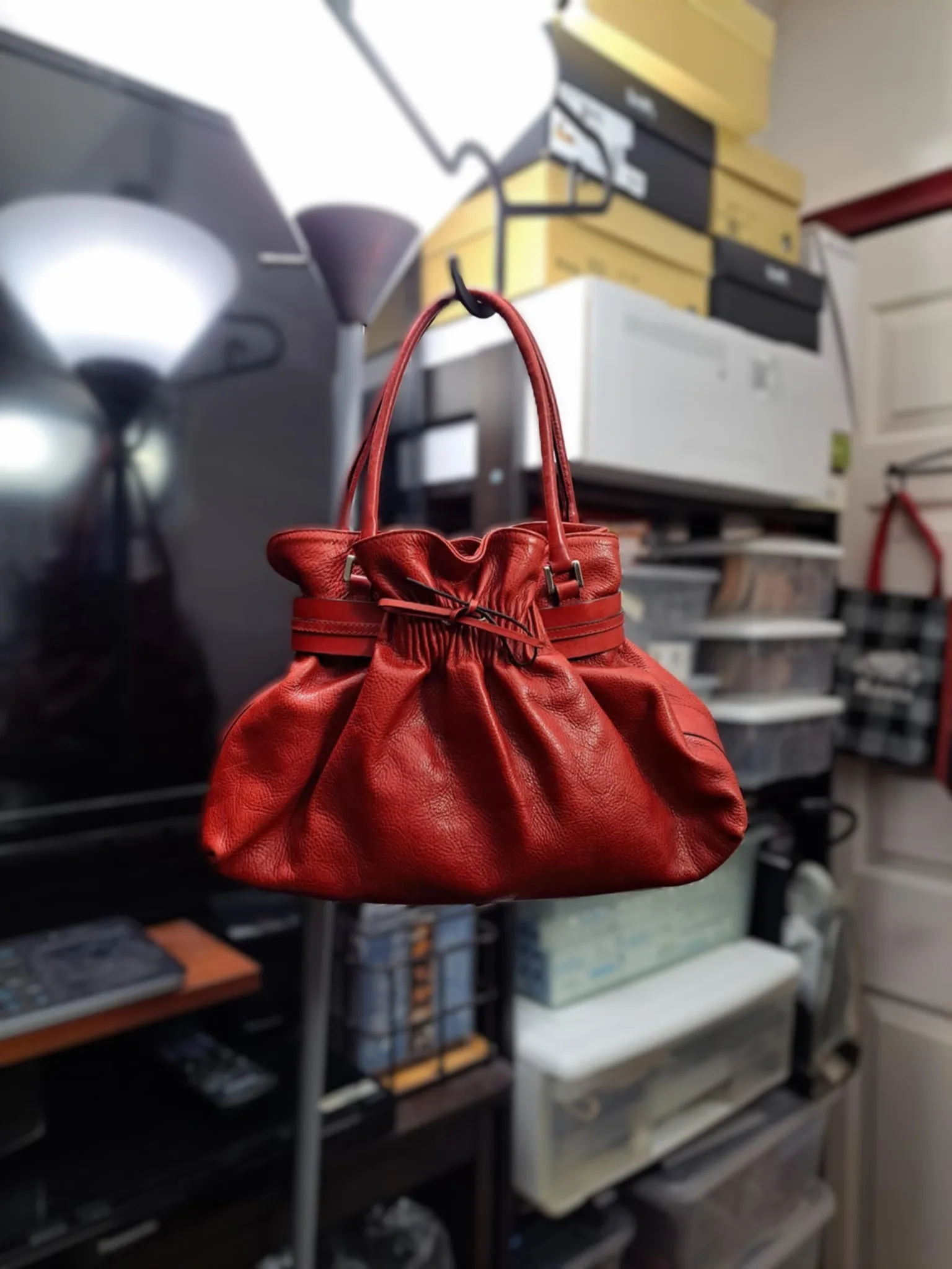 Genuine Leather Red Handbag Made in Brazil, Used like New thumbnail