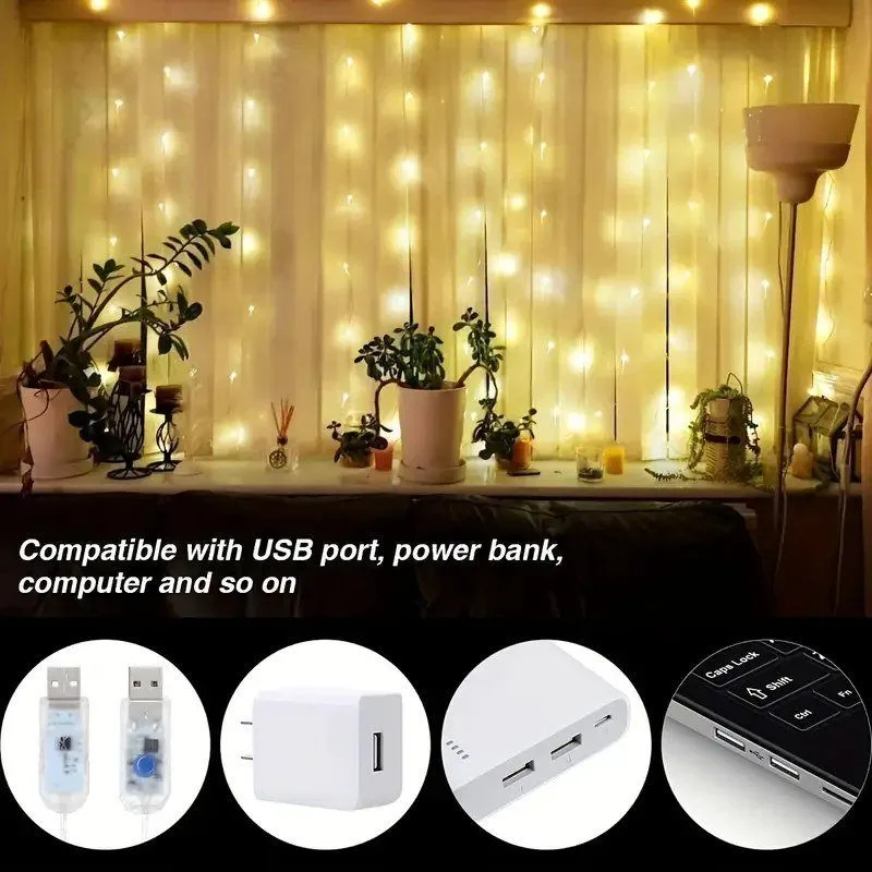 Curtain Lights 9.8ftx9.8ft (3Mx3M) - Warm White image indicator(3)