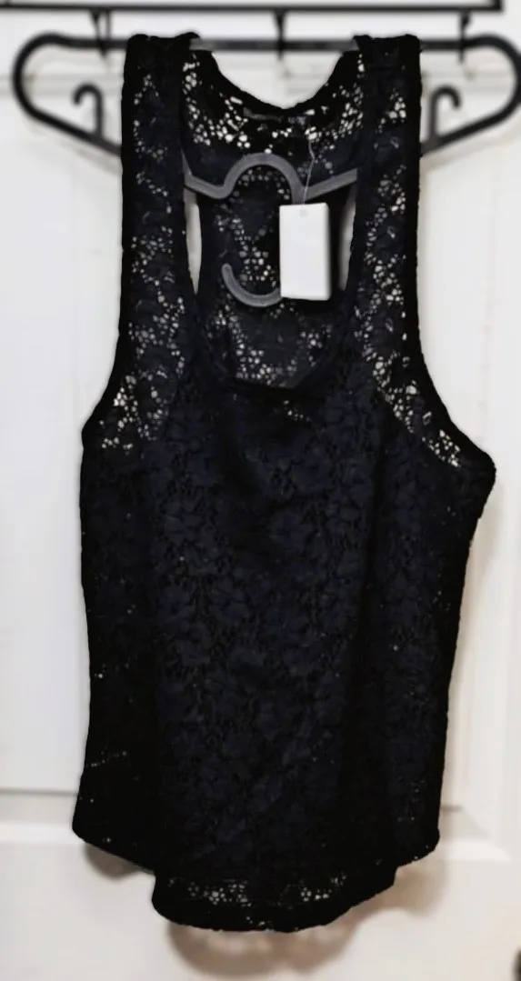 New Beautiful Casual Formal Halter Lace Black Tank Top thumbnail
