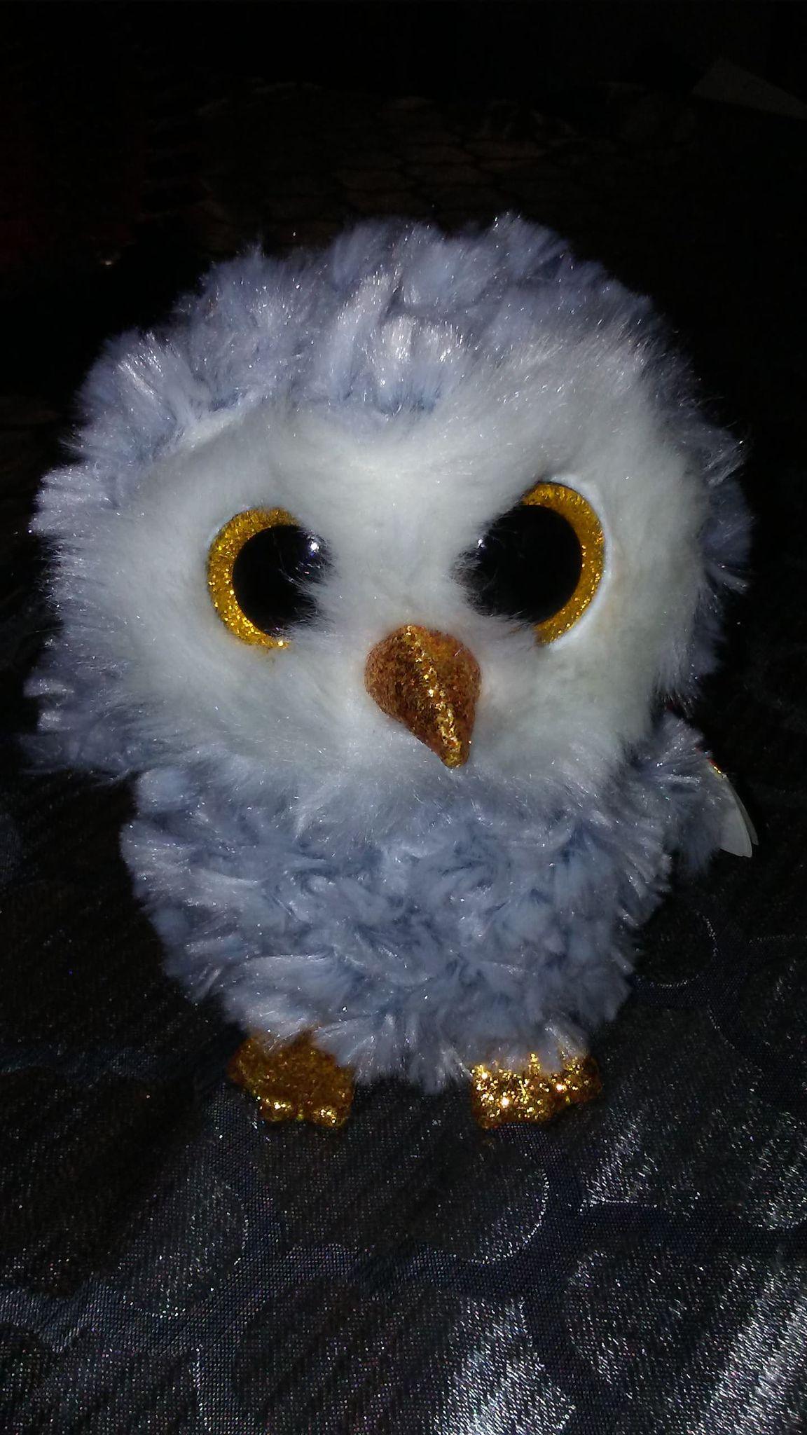 Ty Beanie Boos Owlette White Gray Owl Big Glitter eyes gold