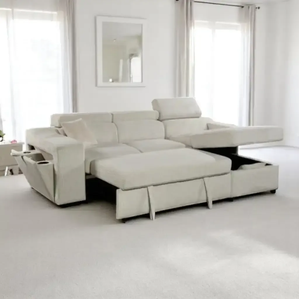 Sale On New Reversible Sectional Sofa Bed With Accent Pillows thumbnail