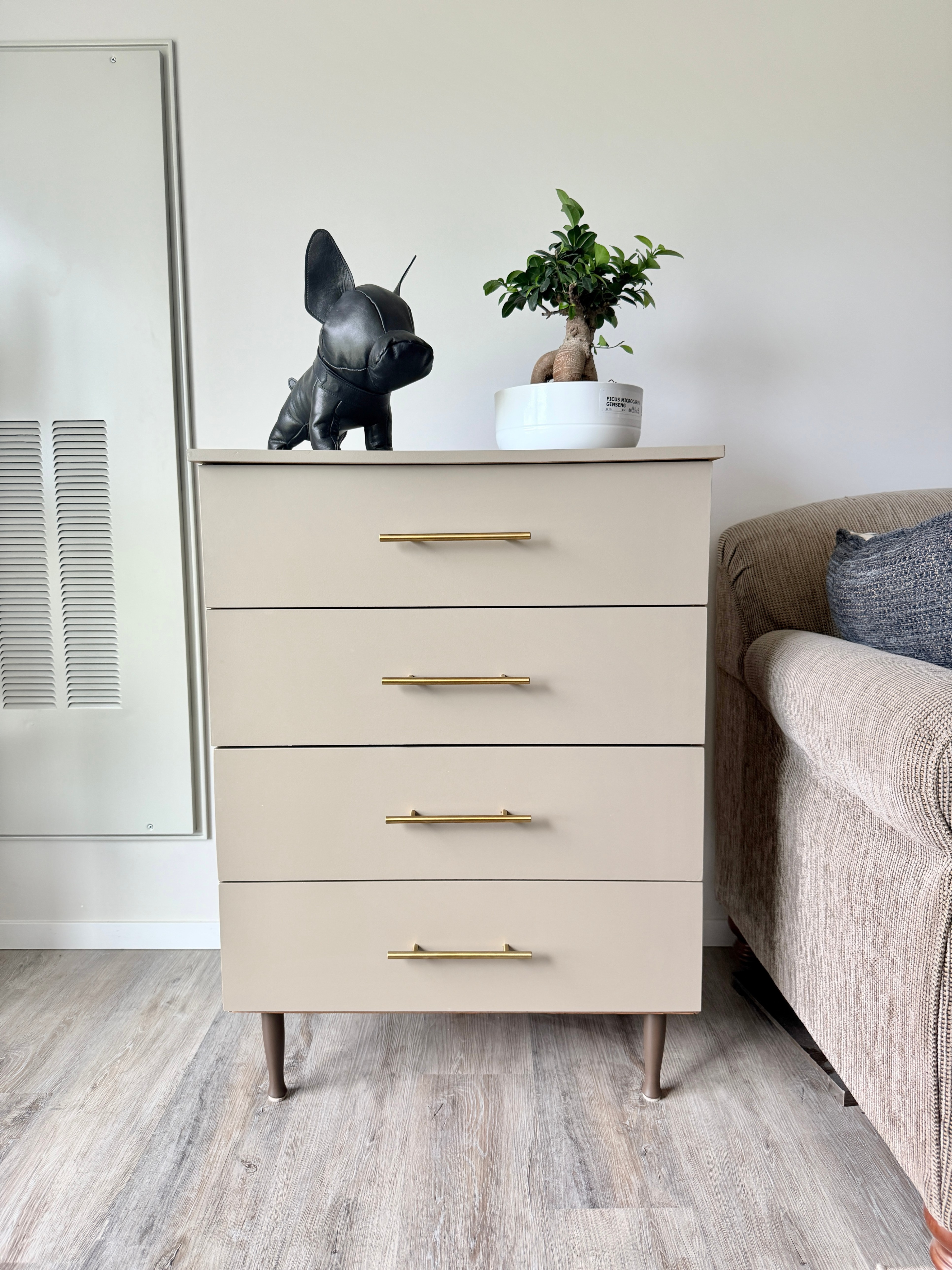 Modern Taupe Dresser – Freshly Remade with Gold Handles