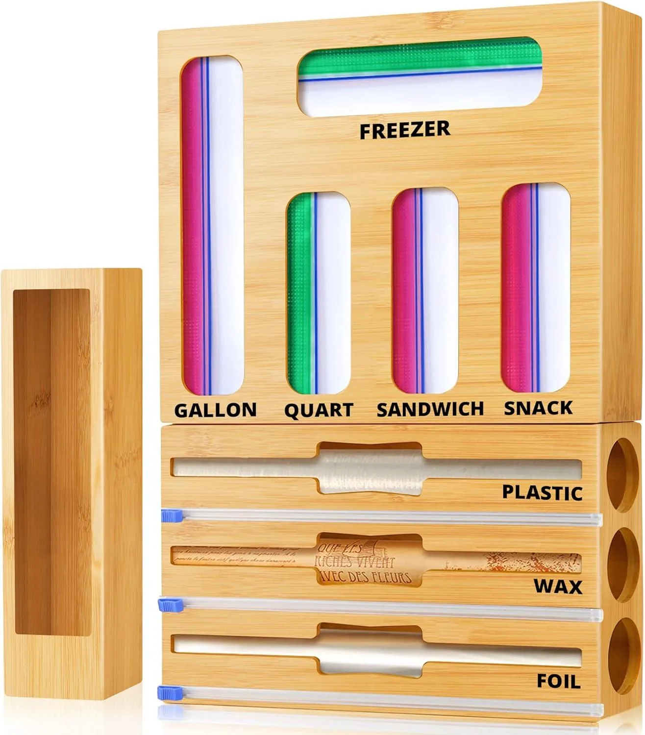 mHomeAid 9-in-1 Bamboo Bag & Wrap Organizer for Kitchen Drawer thumbnail