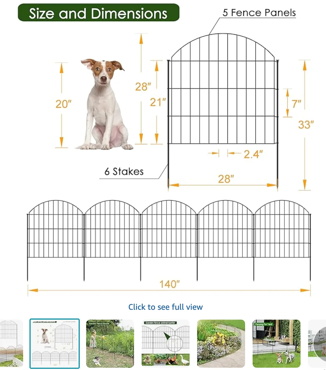 🌿 FOREHOGAR Metal Garden Fence – 5 Panels + 6 Stakes 🌿 thumbnail