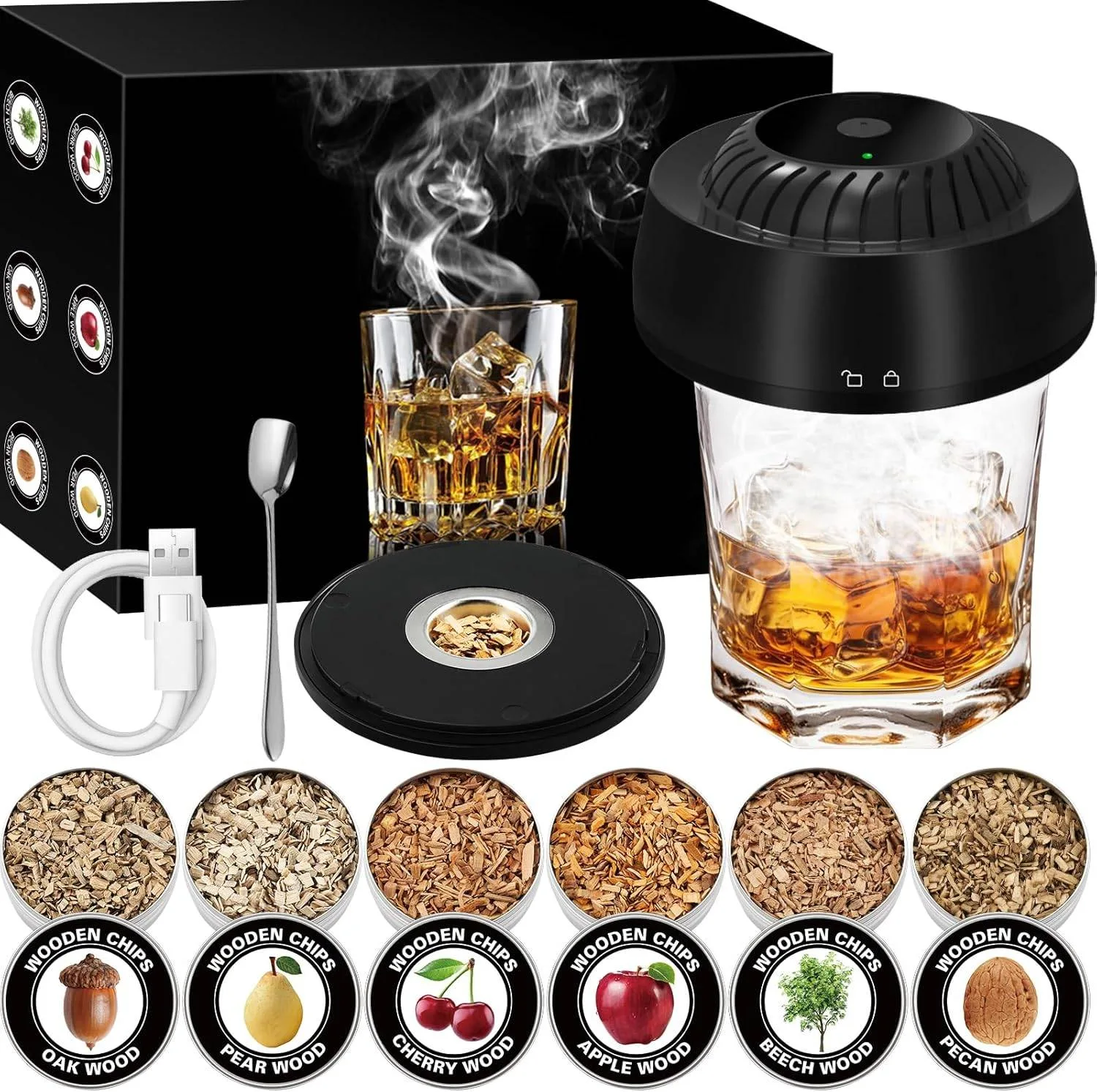 Electric Whiskey Smoker Kit with 6 Wood Chips, No Butane Needed thumbnail