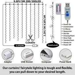 Curtain Lights 9.8ftx9.8ft (3Mx3M) - Warm White image indicator(6)