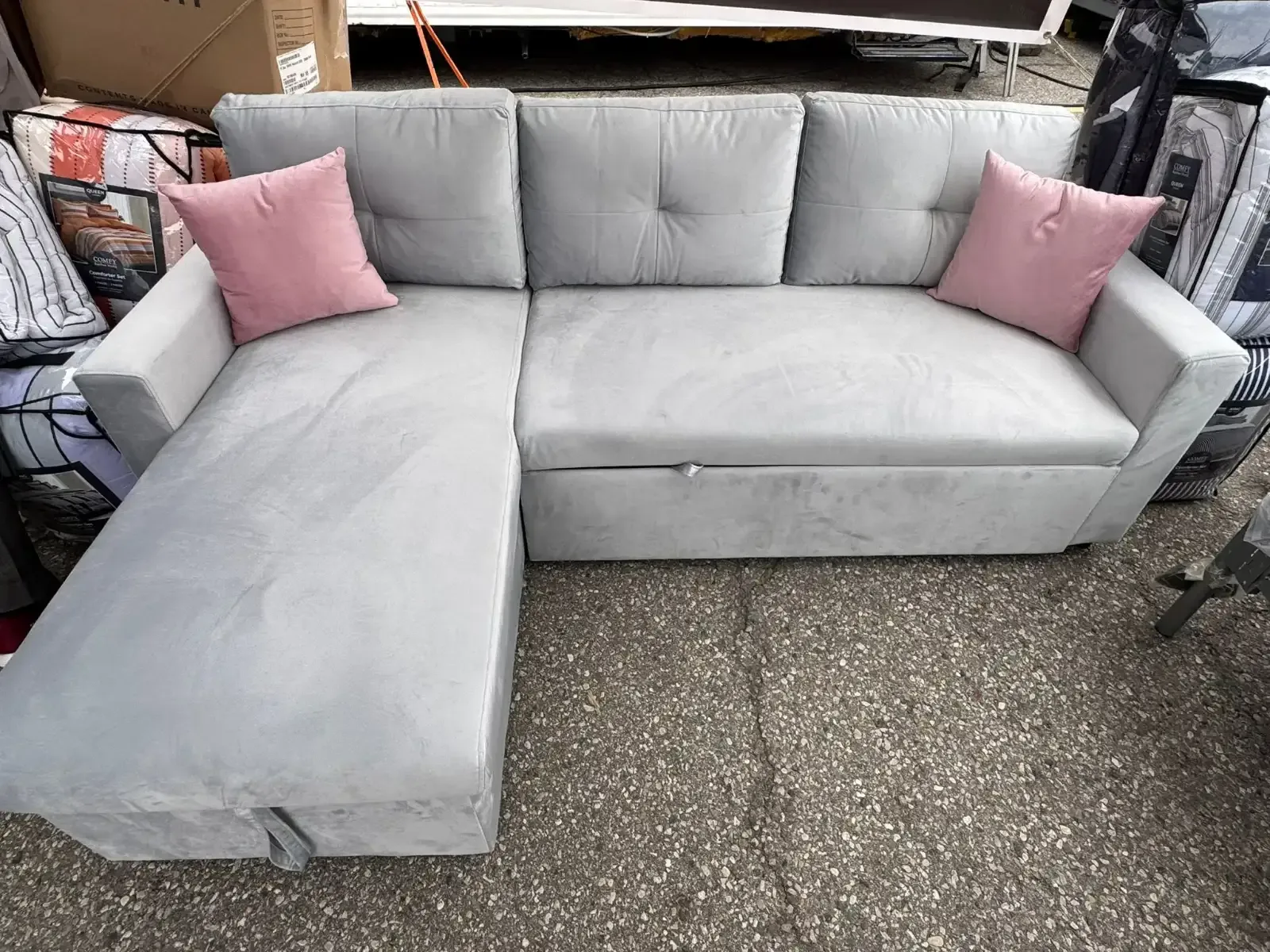 New 2 PC Sectional Sofa Bed Fabric Upholstery Velvet At Hot Sale image indicator(2)