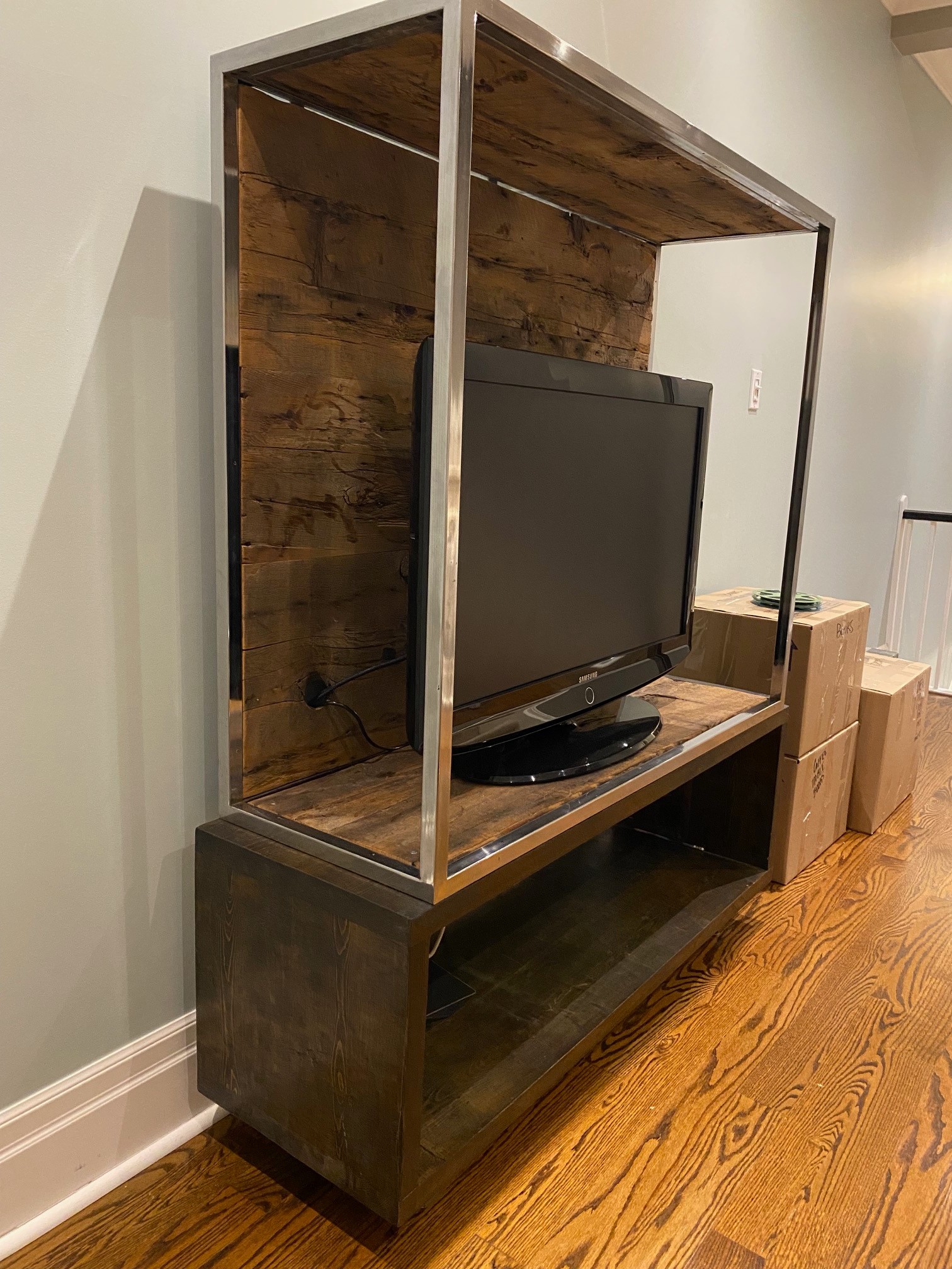 Custom Made Wood & Metal Media Unit – Industrial Style - photo 2