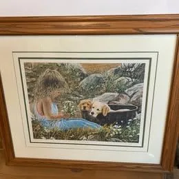 Kathy Hagerman  Puppies Print in wooded frame. Dog Collection. image indicator(5)