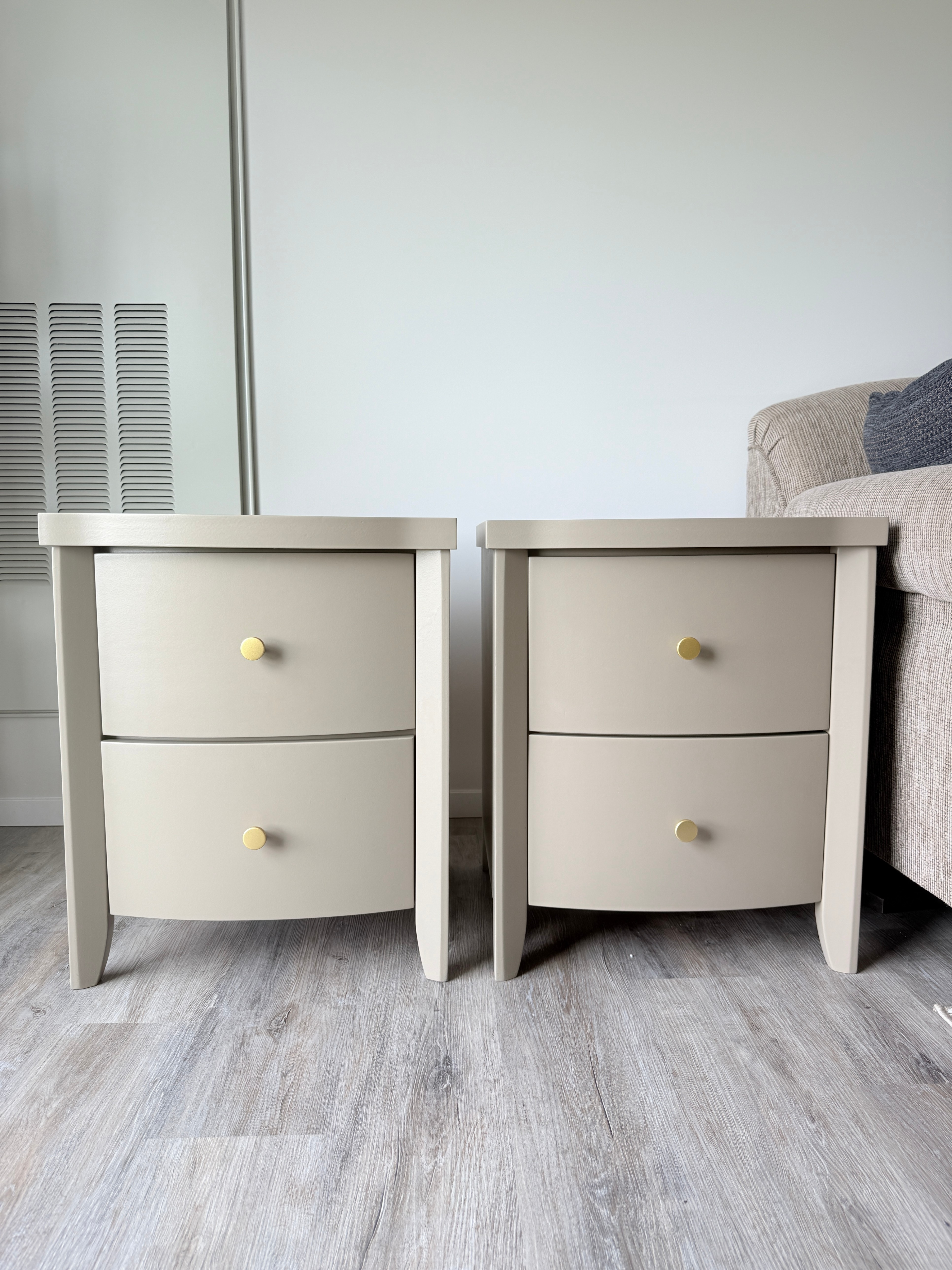 Pair of remade Taupe Nightstands/Sidetable with Gold Knobs - photo 2