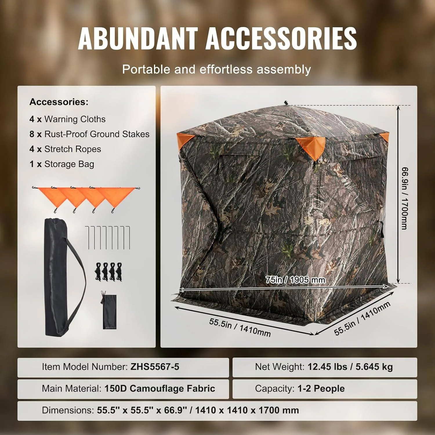 Pop-Up Hunting Blind with 270° View 55.5" x 55.5" x 66.9" image indicator(3)