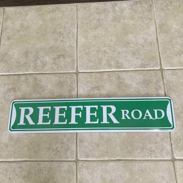 "Reefer Road" Tin Street Sign – Novelty Metal Wall Decor thumbnail