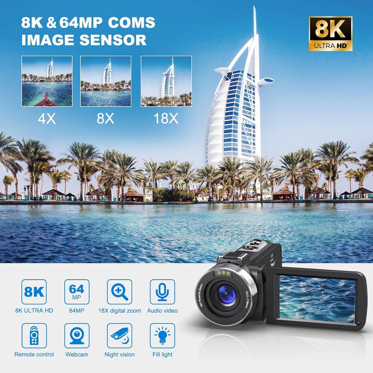 8K 64MP Camcorder: 18X Zoom Vlogging Camera for YouTube - photo 2