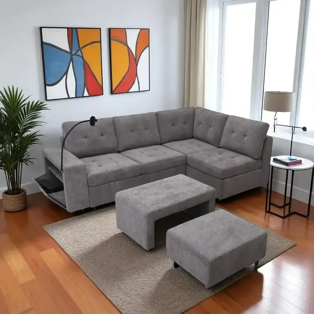 Sale On New Sectional Sofa With Nesting Bench & Ottoman - Grey thumbnail