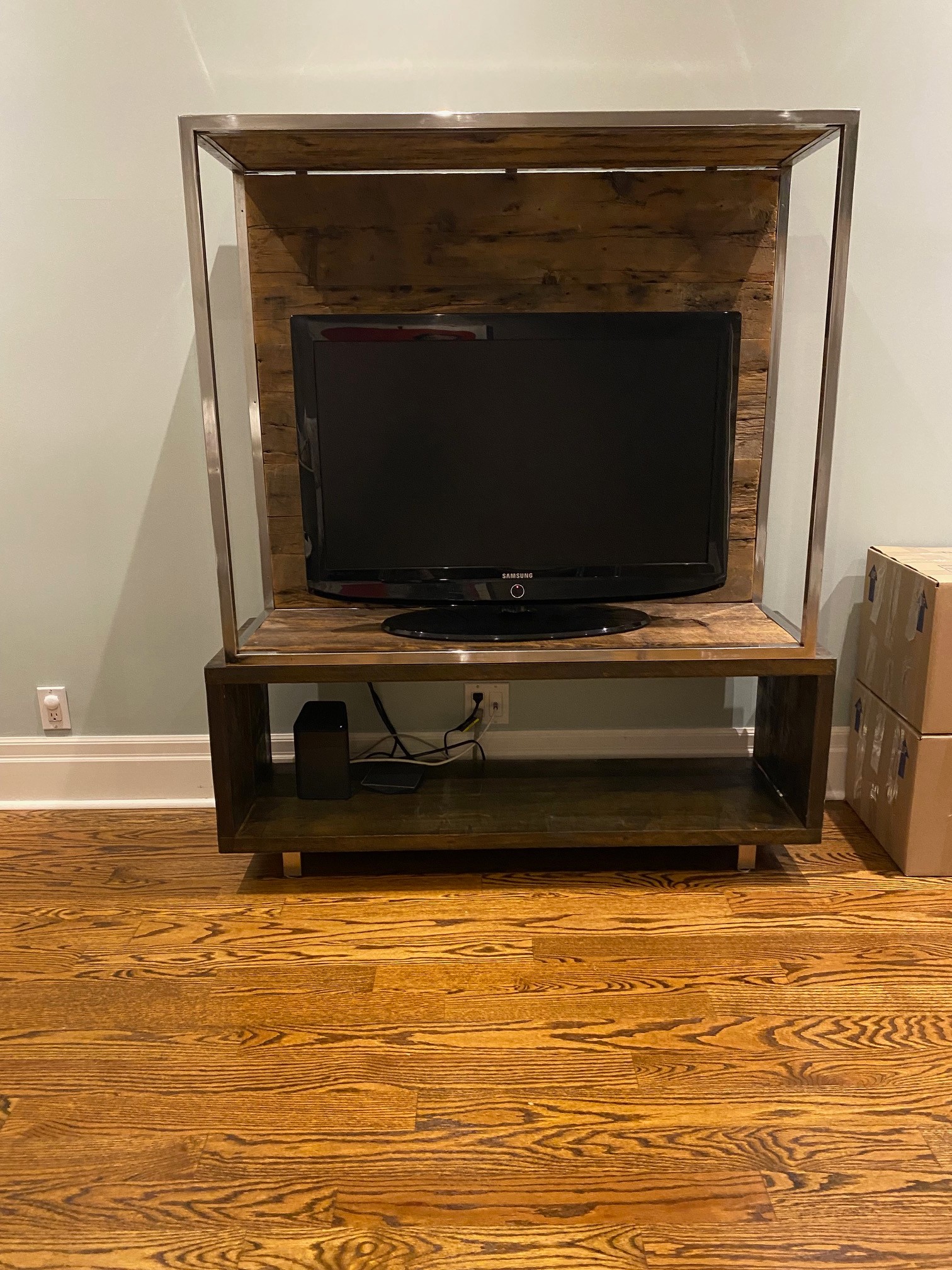 Custom Made Wood & Metal Media Unit – Industrial Style