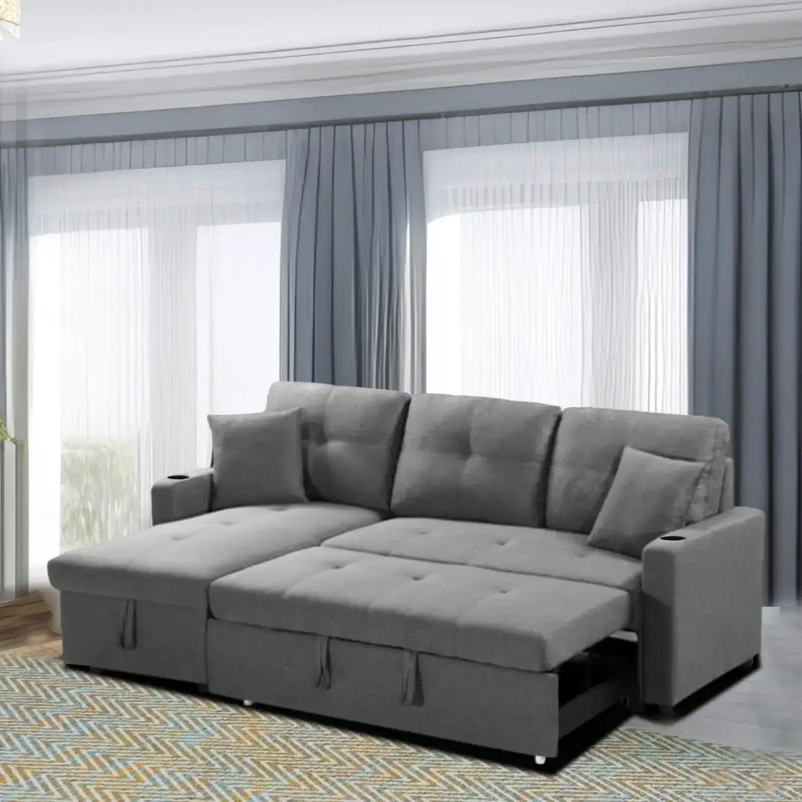 Sale On New Sectional Sofa Bed With Reversible Storage Chaise thumbnail
