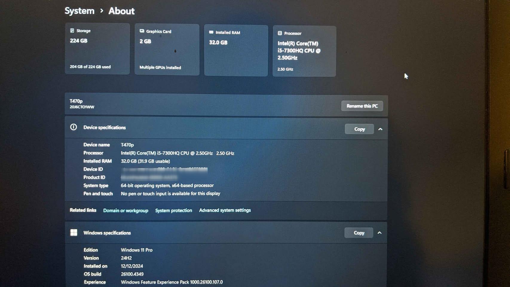 ThinkPad T470p 7300HQ/32GB/SSD/Windows11-Pro/NVIDIA940MX - photo 2