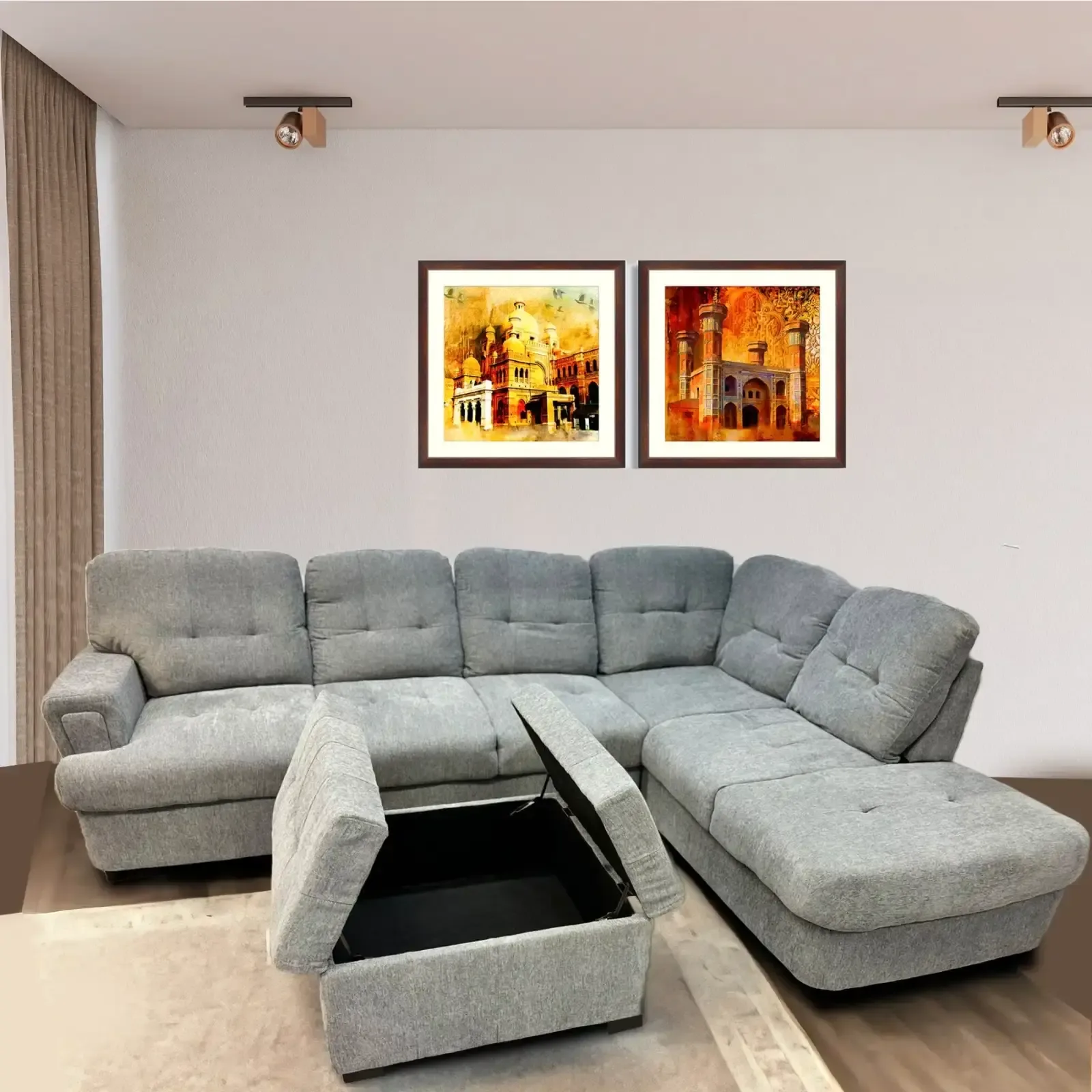 Sale On New Sectional Sofa With RHS Chaise & Ottoman - Grey thumbnail