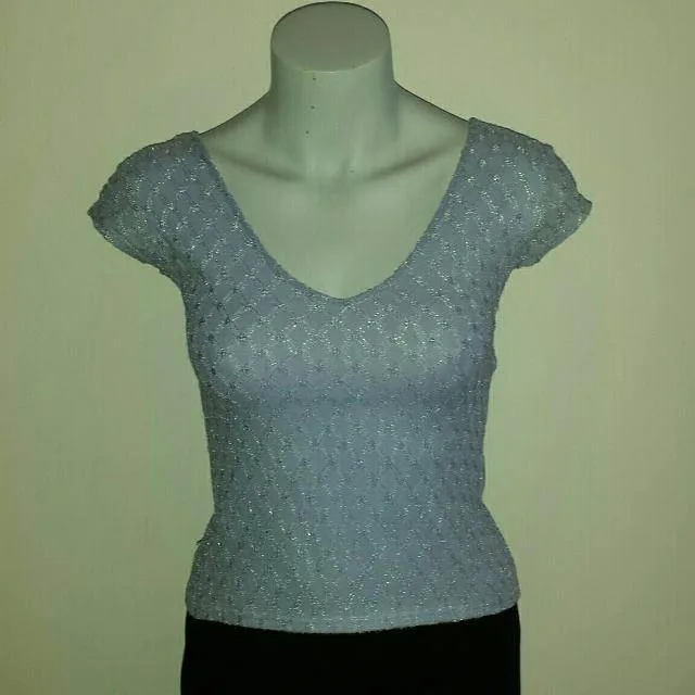 Awear Baby Blue Metallic Knit Top – XS, EUC thumbnail