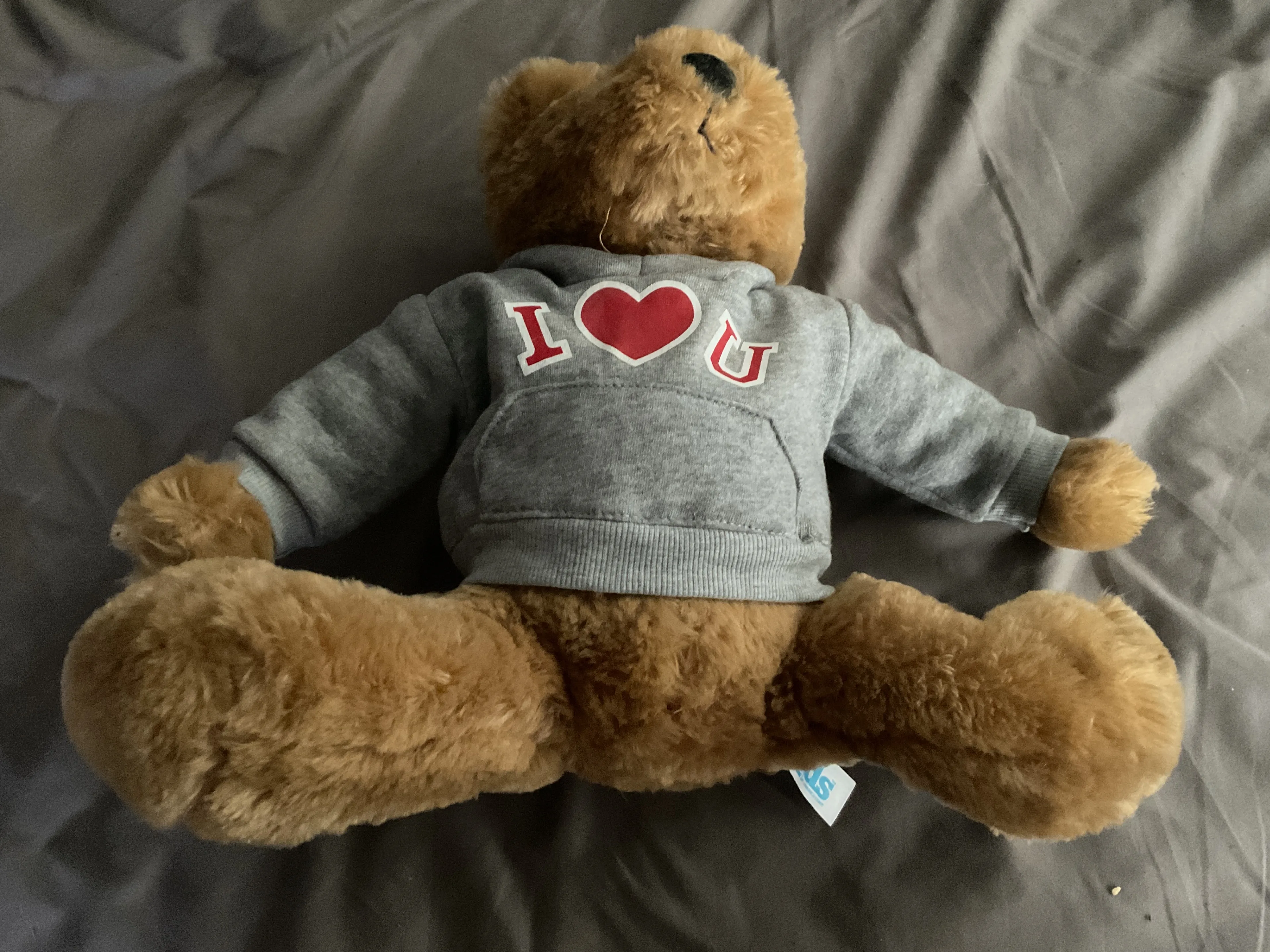 Cozy Light Brown Teddy Bear in Grey "I Love U" Shirt image indicator(2)