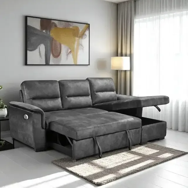 New Grey Sectional Sofa Bed With Reversible Chaise Big Sale thumbnail