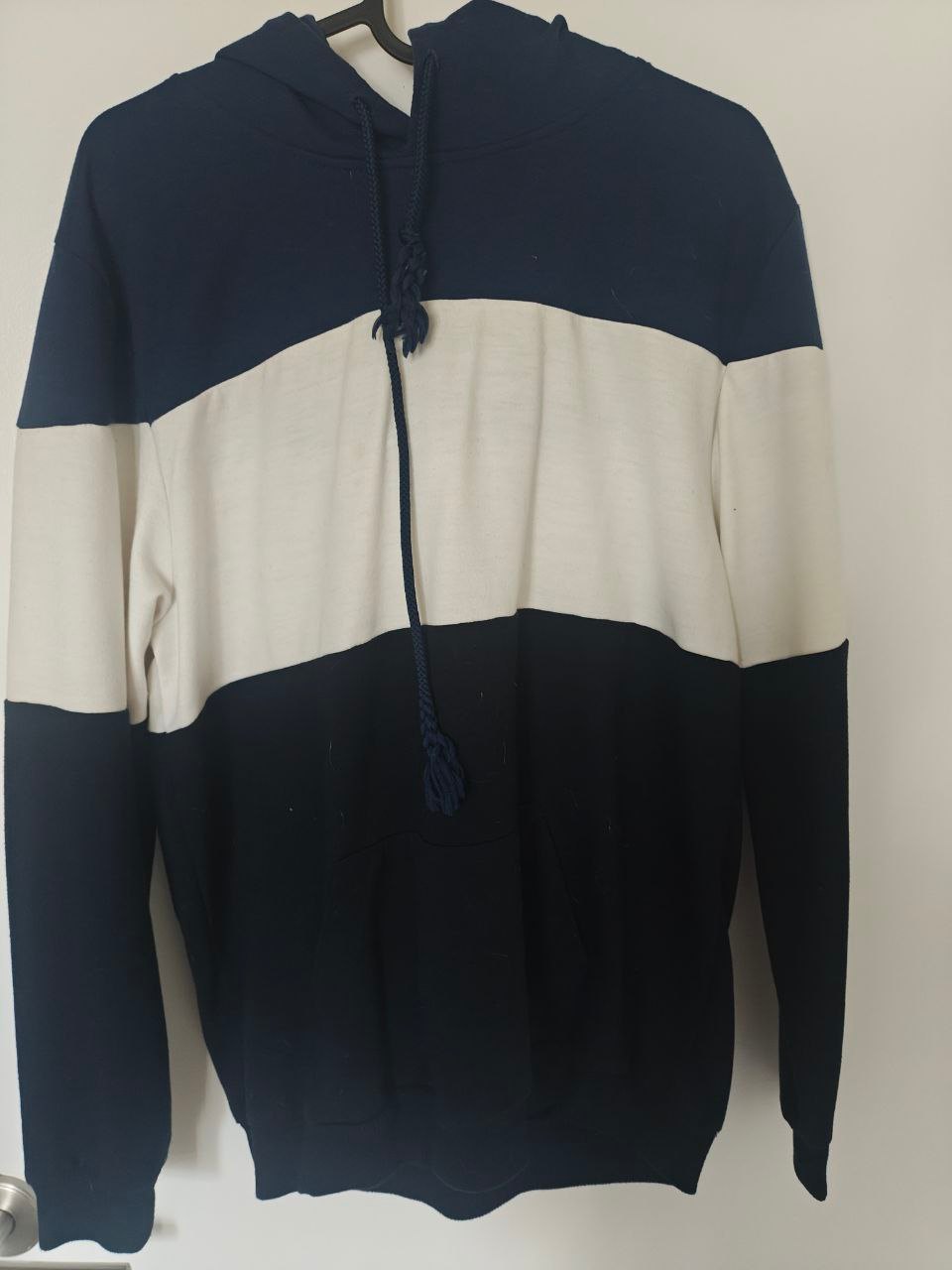 Navy & White Colorblock Hoodie (Unisex, Size L)