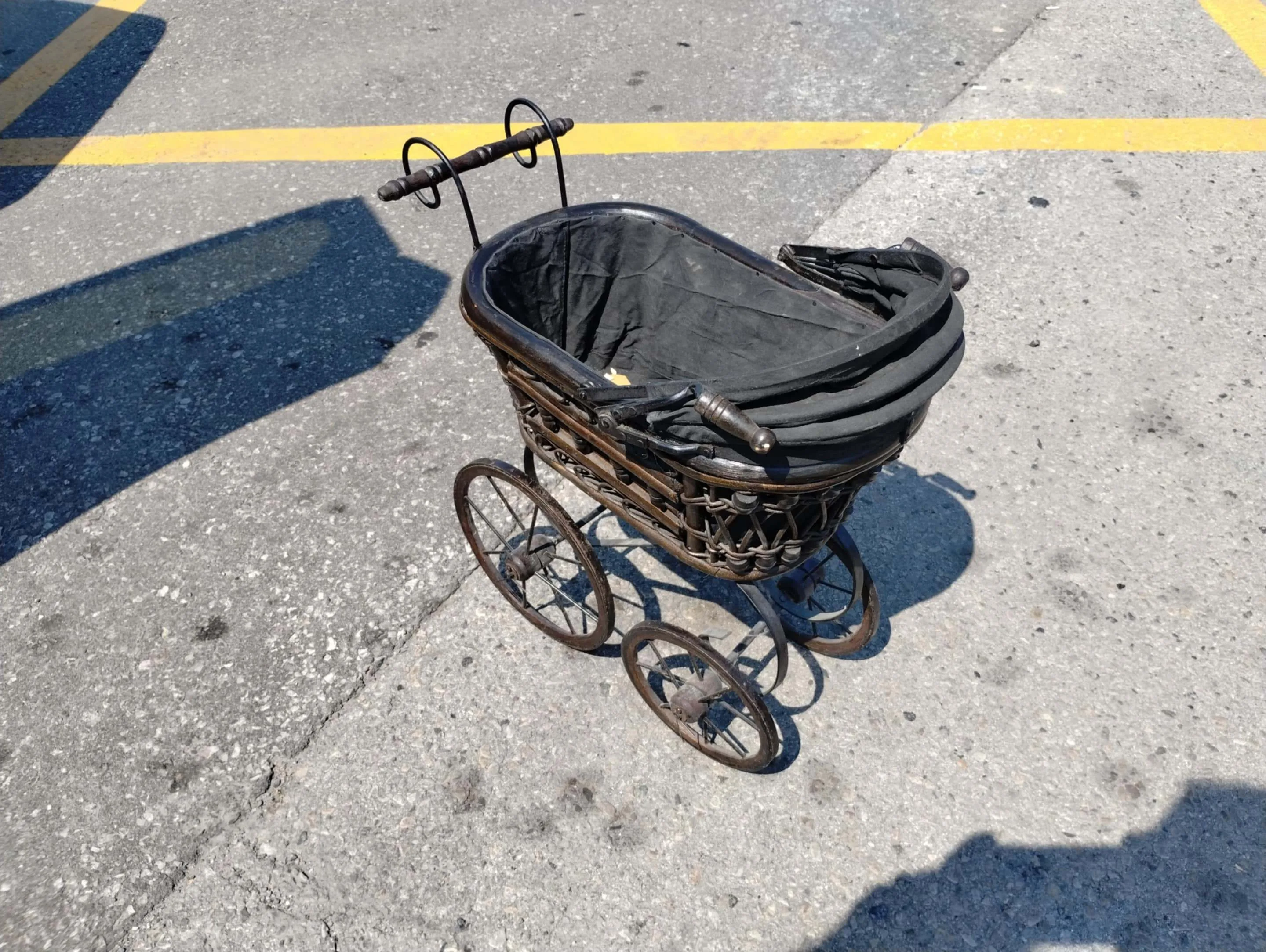 Vintage Small Wooden, wicker and Metal Doll Stroller thumbnail