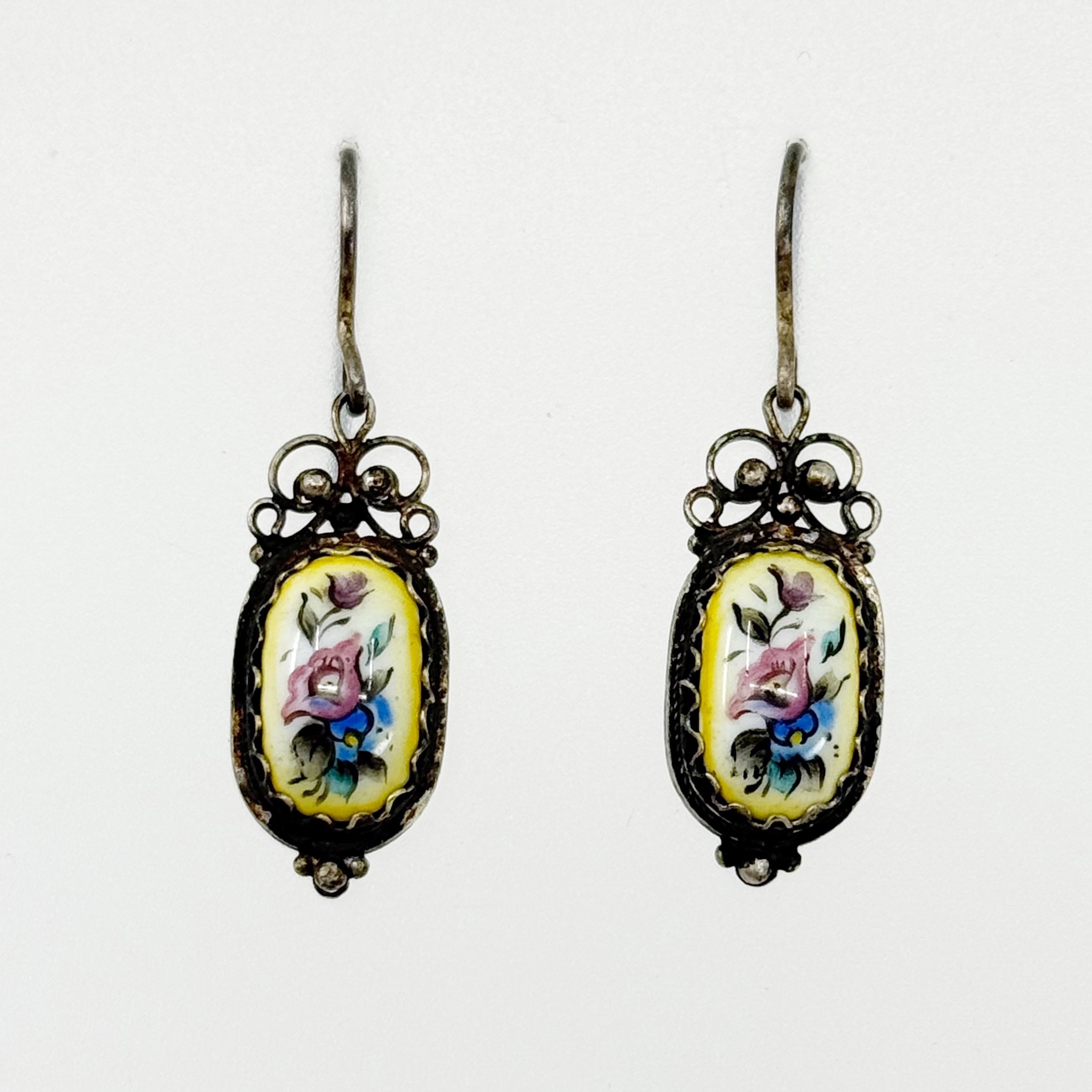 Vintage USSR Russian silver plated Hand Painted enamel earrings - photo 2