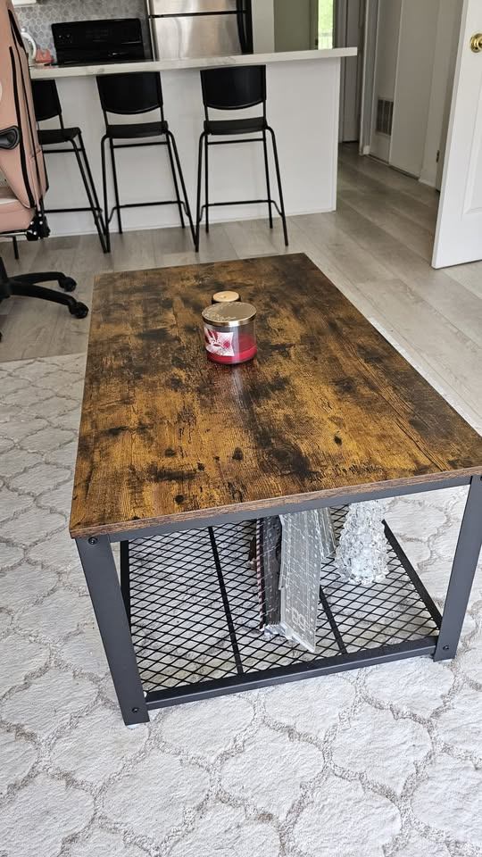 Modern Wood & Metal Coffee Table with Lower Shelf – 116x60x45 cm