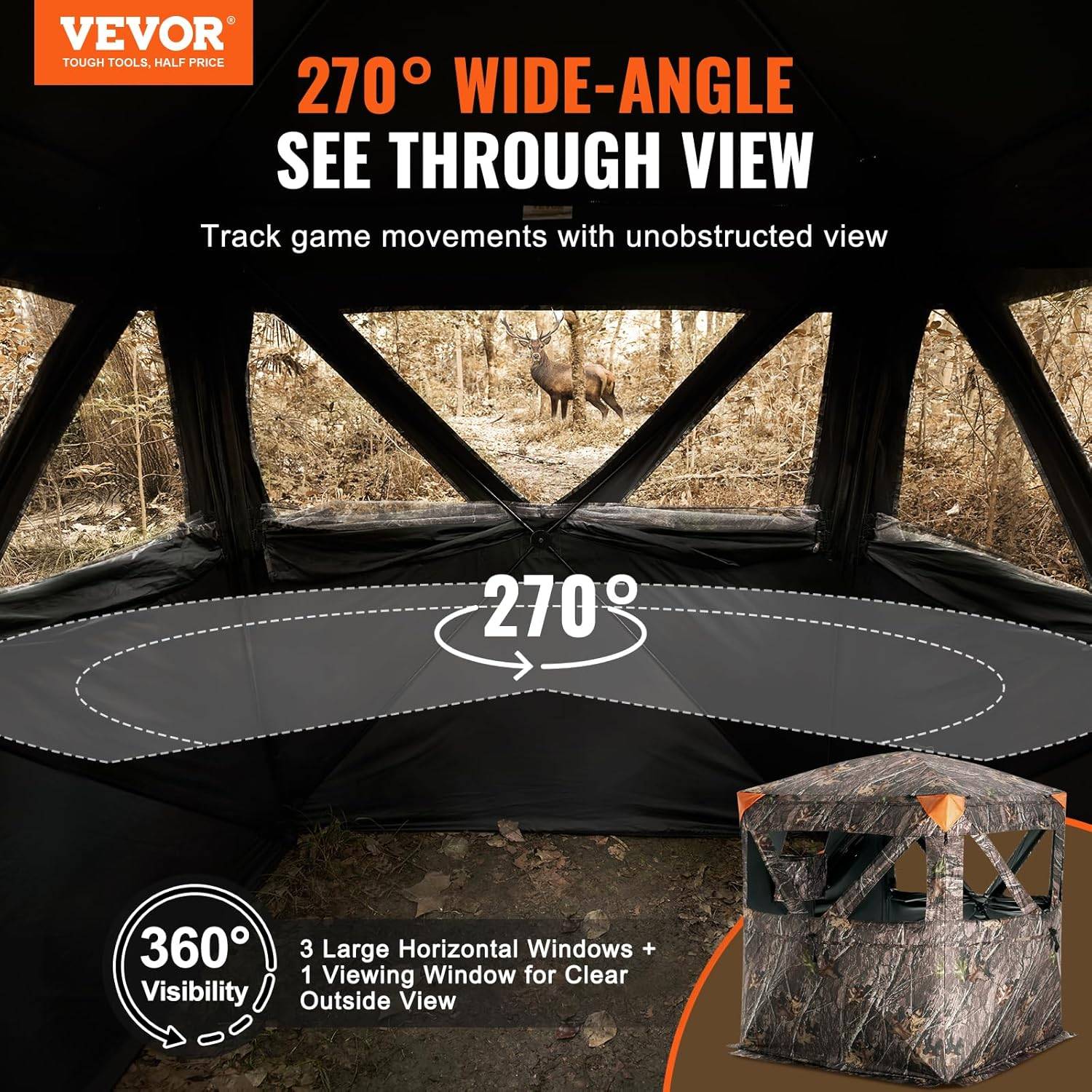 Pop-Up Hunting Blind with 270° View 55.5" x 55.5" x 66.9" - photo 2
