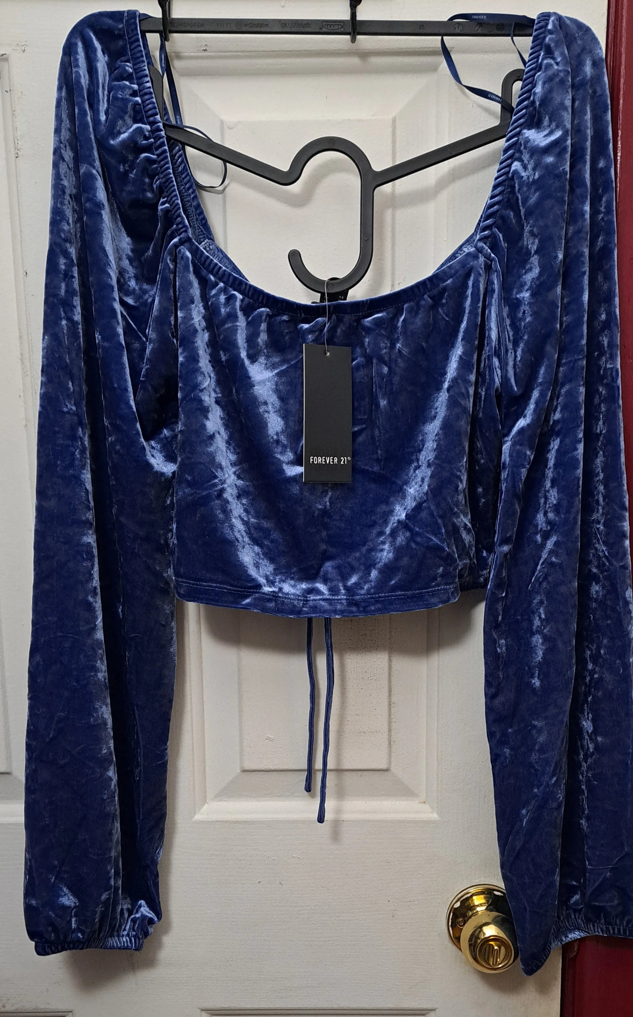 New Forever 21 Trendy Velvet Women's Cropped Top Blue image indicator(2)