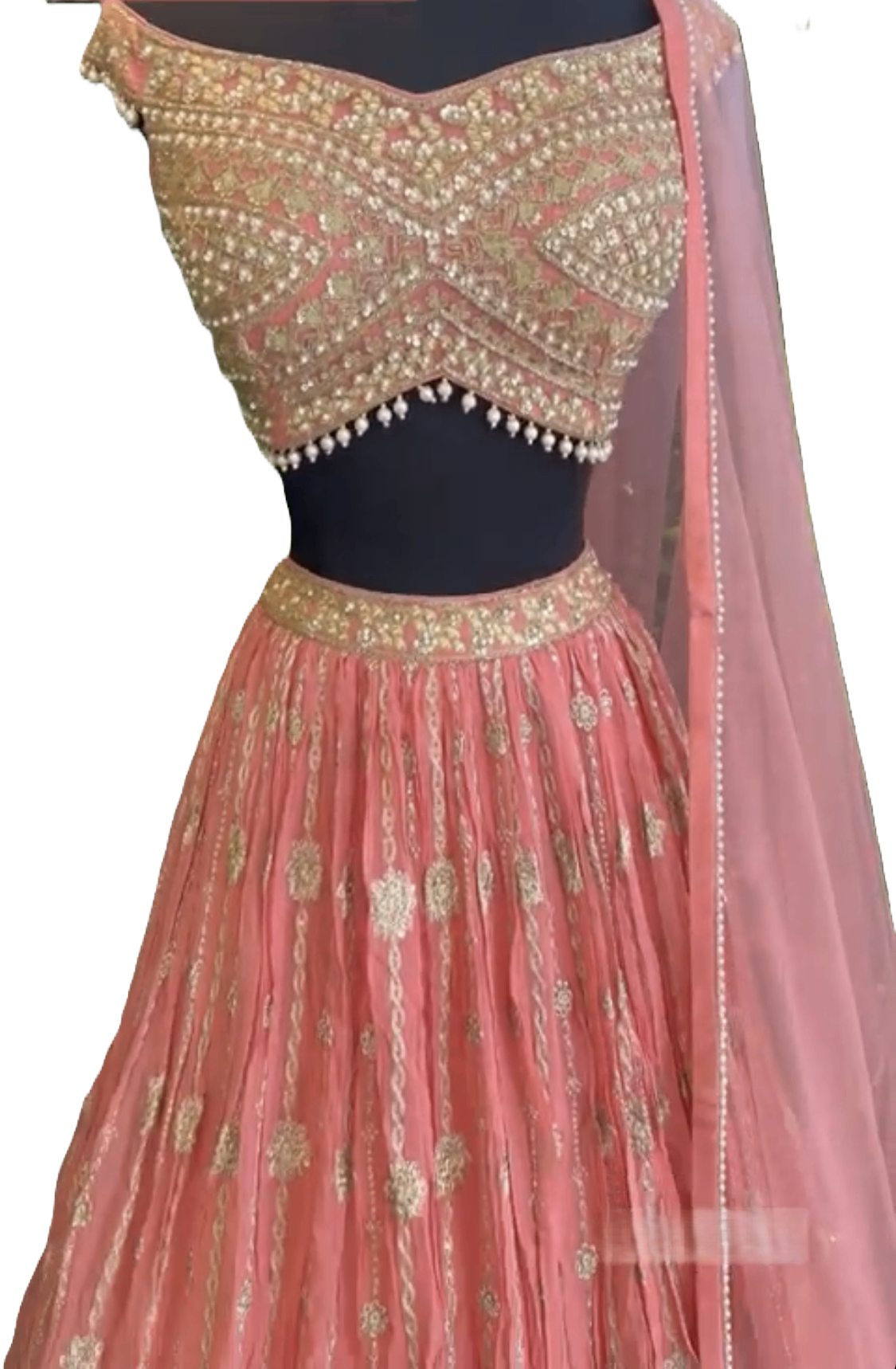 Off the Shoulder - Open Back Lehenga - Size 38 - photo 2