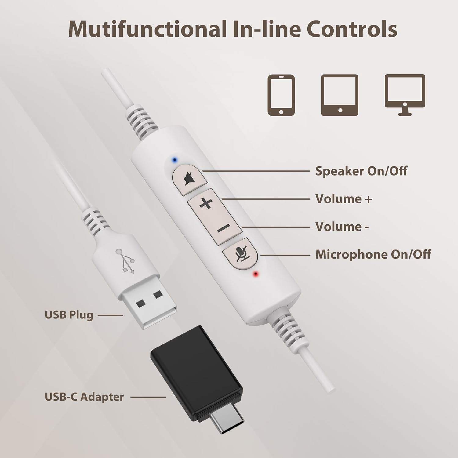USB Headset with Noise-Cancelling Mic & USB-C for PC/Teams - photo 5
