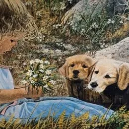 Kathy Hagerman  Puppies Print in wooded frame. Dog Collection. image indicator(9)