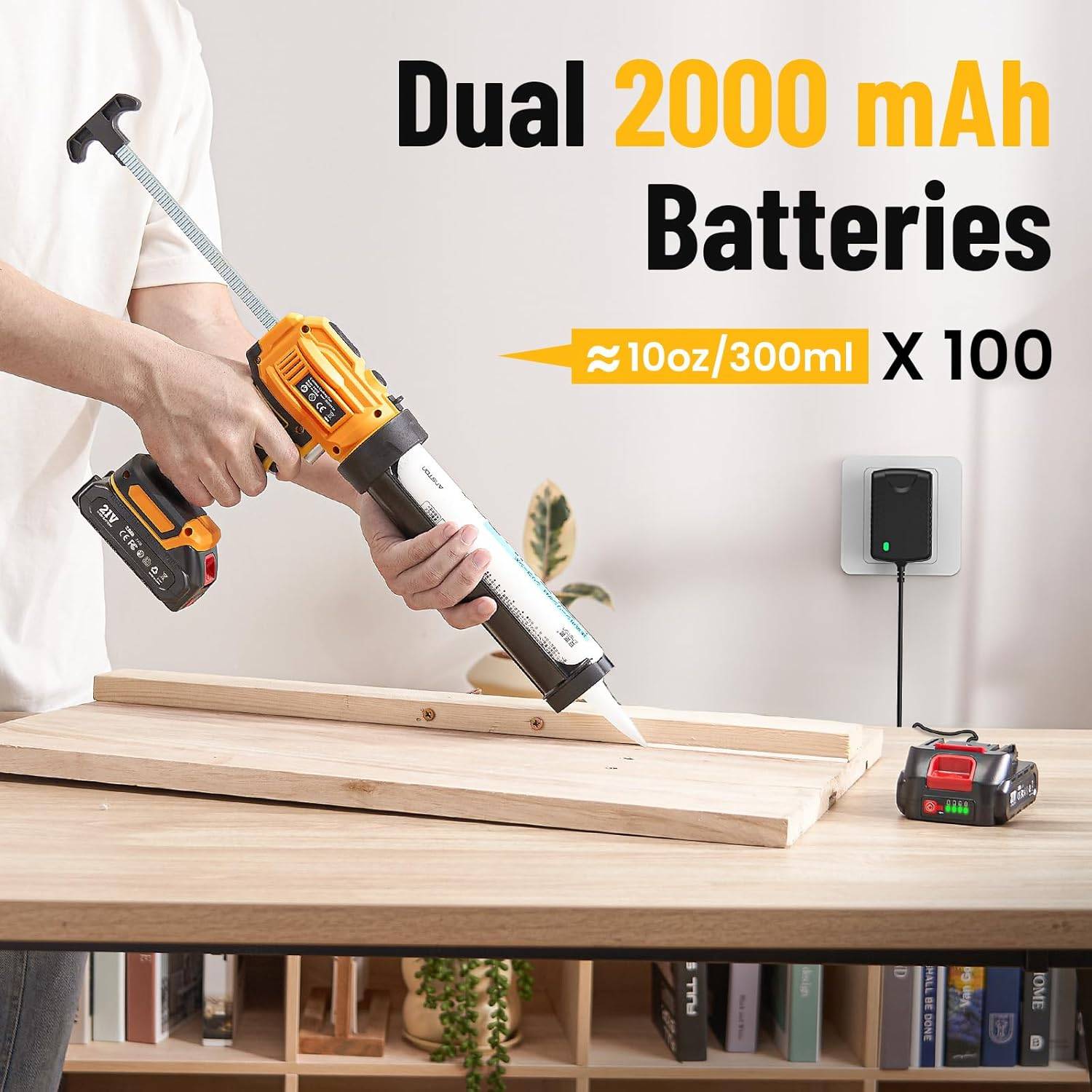 Cordless Electric Caulking Gun with 2x 2000mAh Batteries, 10oz - photo 3