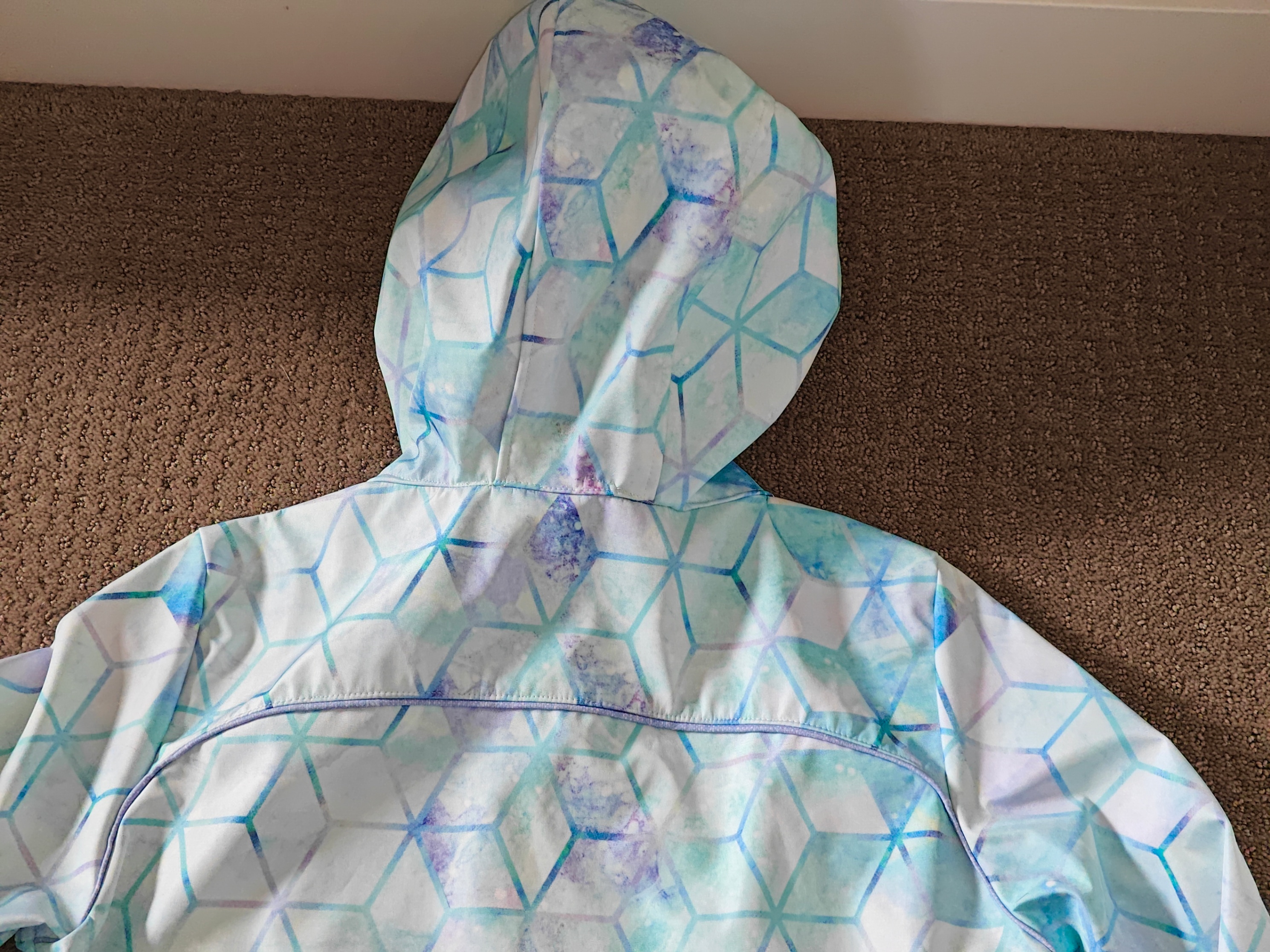 Medium Women Handmade White Blue Autumn / Spring Jacket w/ Hood - photo 5