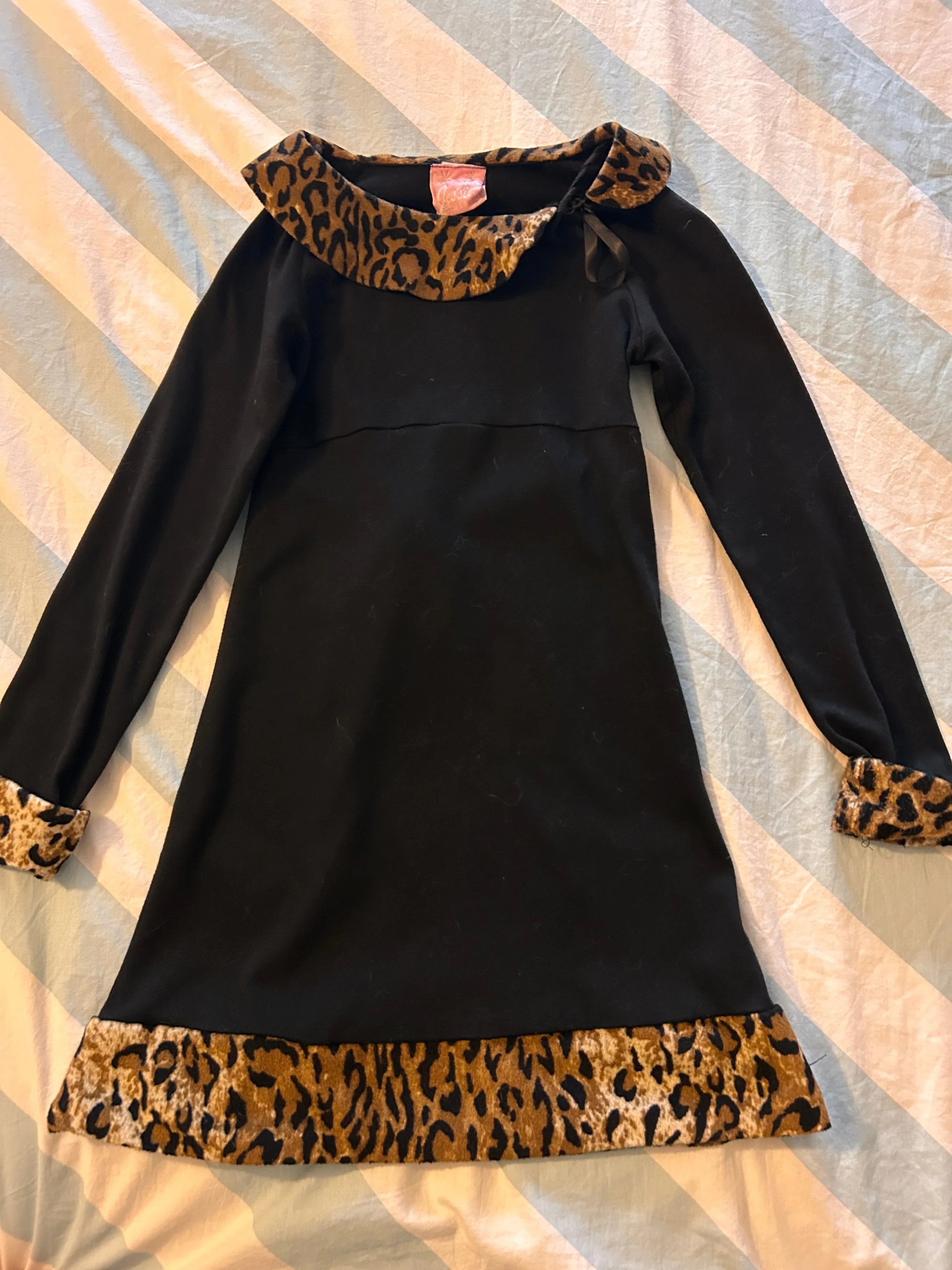 Girls' Black Dress with Leopard Print Collar & Cuffs Size 8 thumbnail