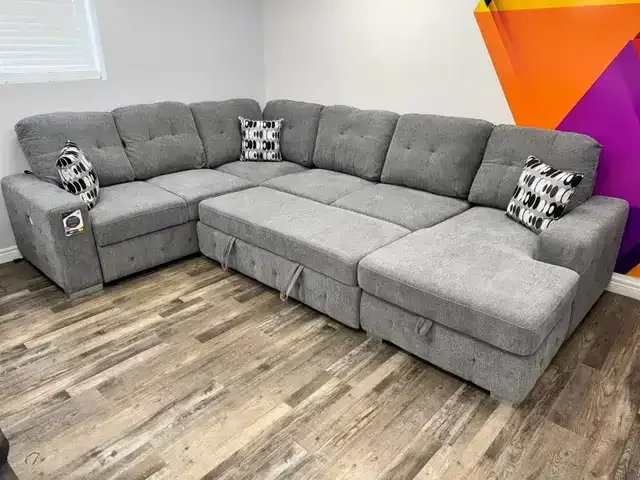 Stylish Sectional Sofa Bed With Corner Couch - Grey At Hot Price thumbnail