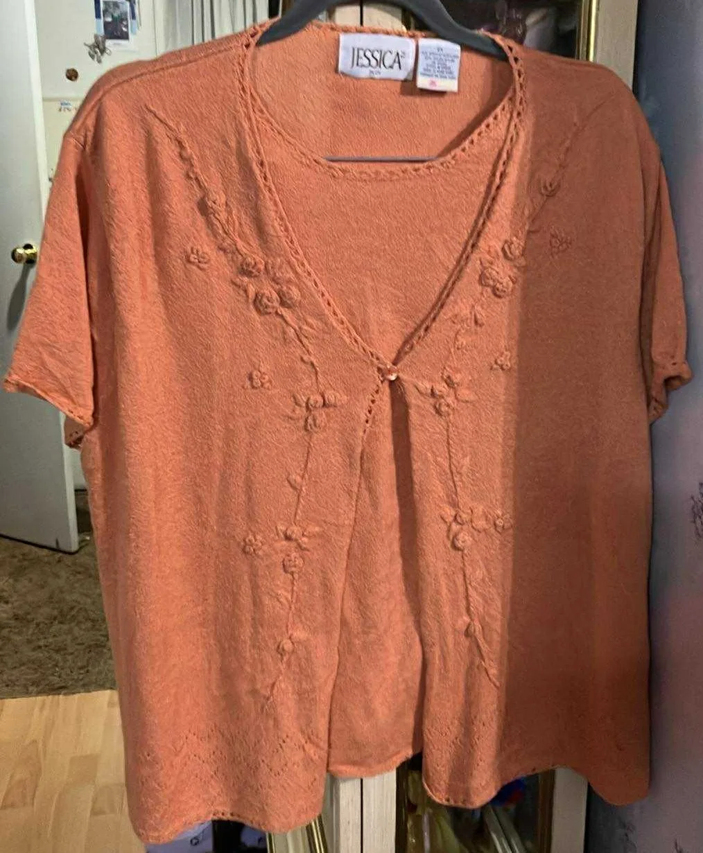 Women Top Orange with Flowers - Size 2X