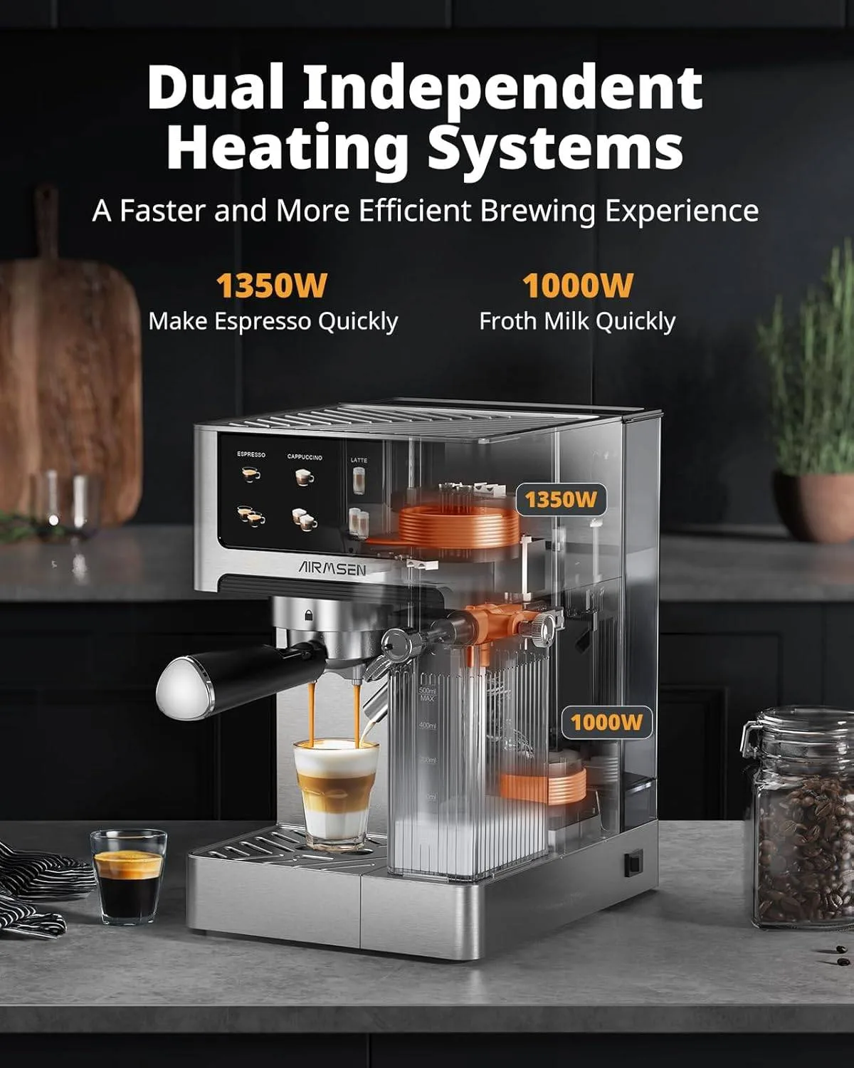 AIRMSEN Espresso & Cappuccino Machine – 20 Bar, Like New image indicator(4)