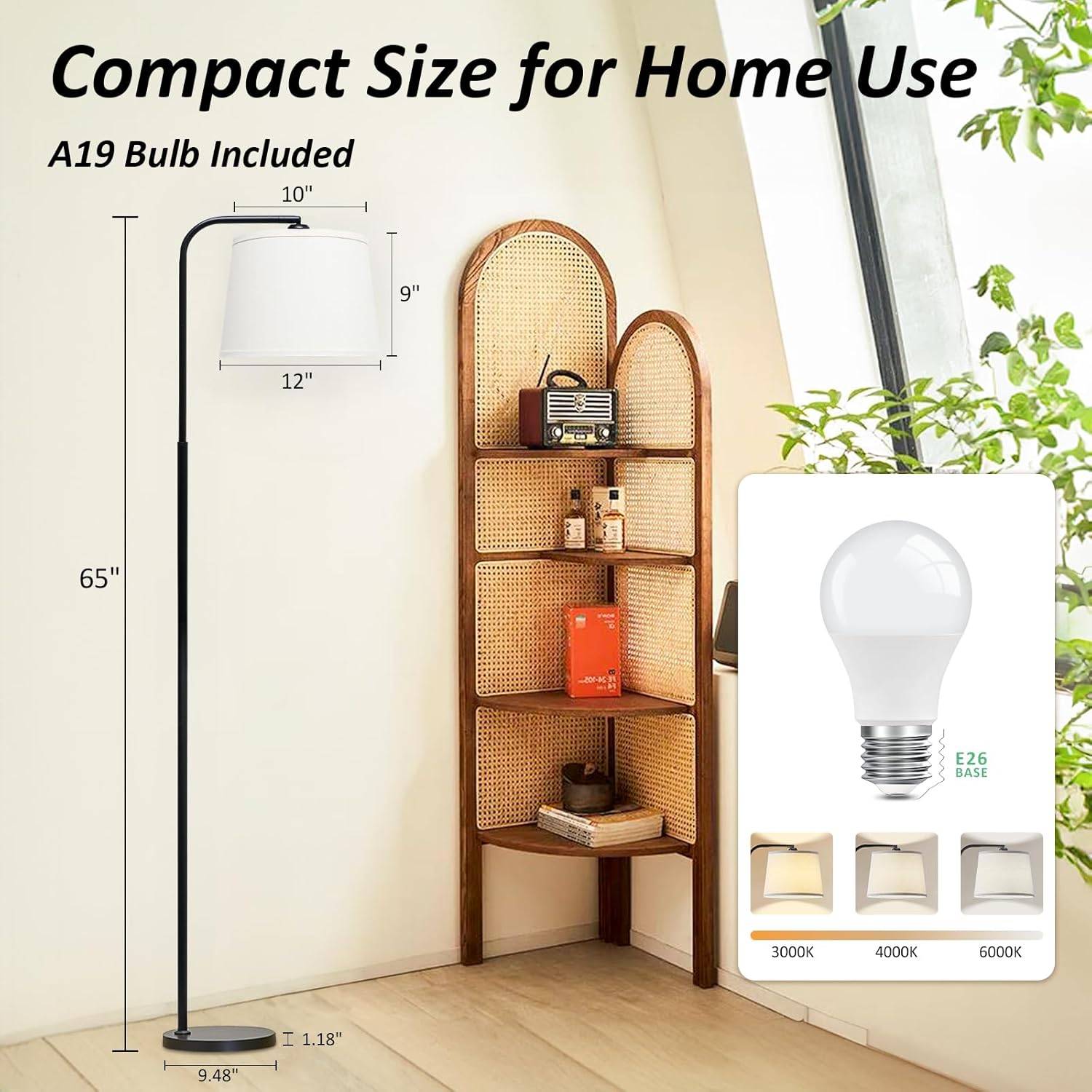 AKASUKI 3-Color Arc Floor Lamp with Foot Switch, 9W LED Included - photo 5