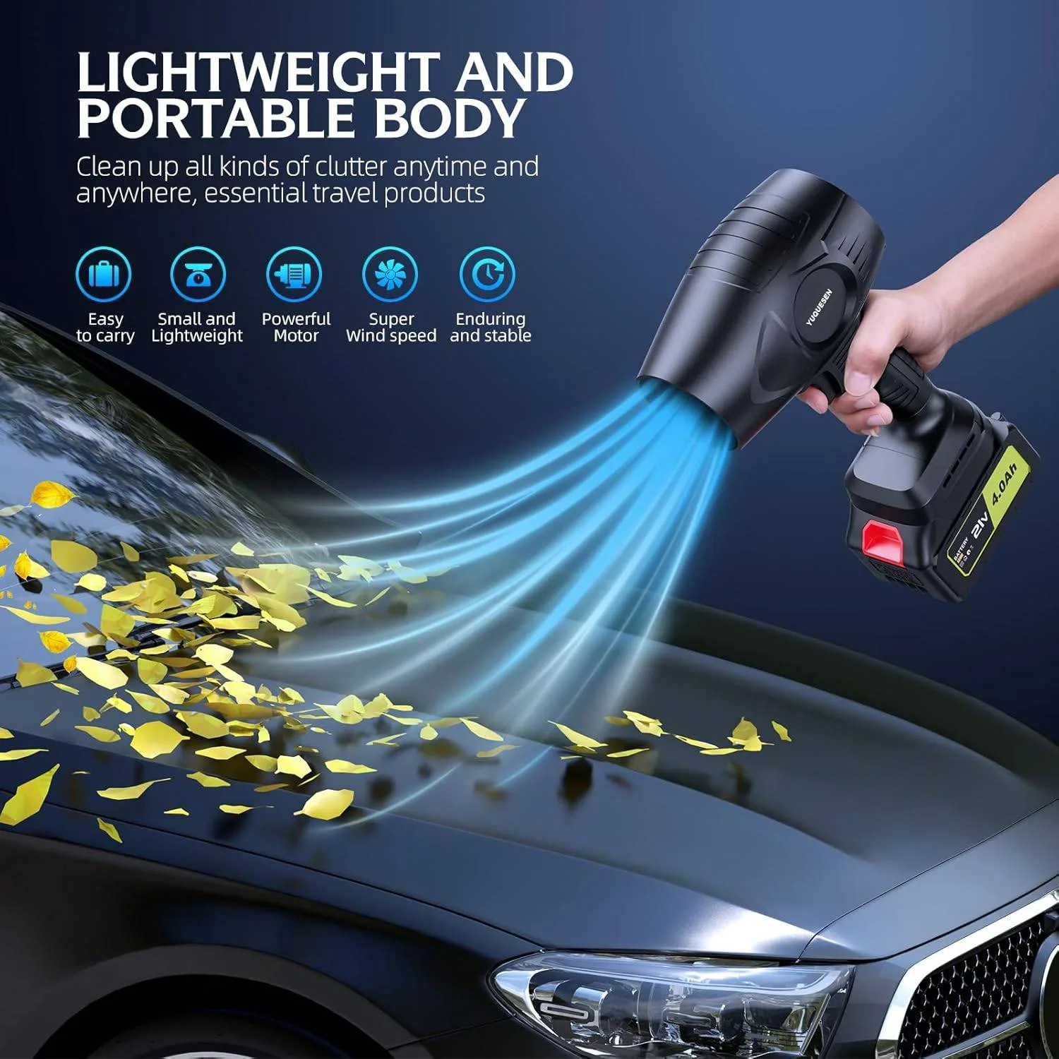 Cordless Leaf Blower 21V with 2×4.0Ah Batteries & Charger image indicator(5)