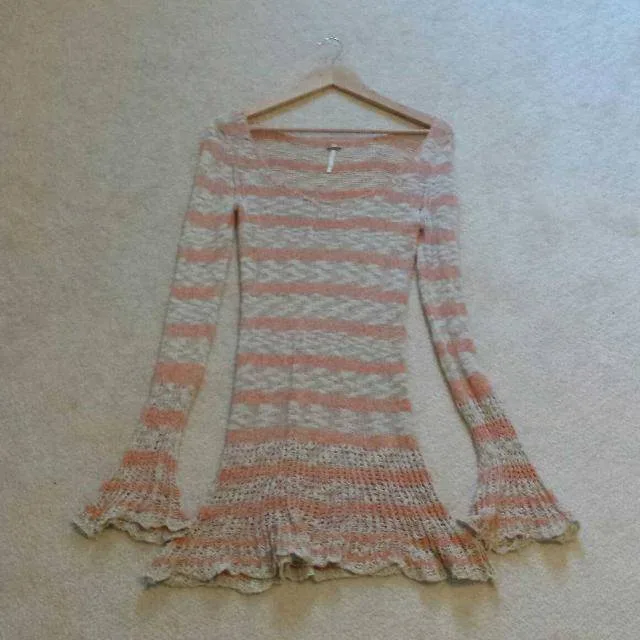 Free People Knit Mini Dress / Long Shirt - Peach and Cream thumbnail