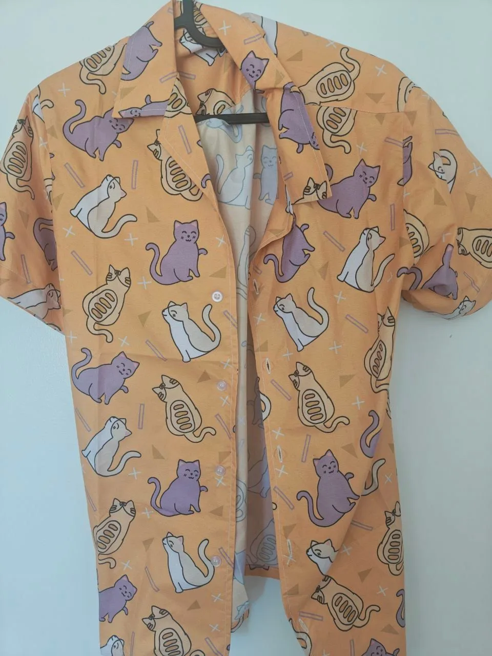 Orange Cat Print Hawaiian Shirt (Unisex, Size M) thumbnail