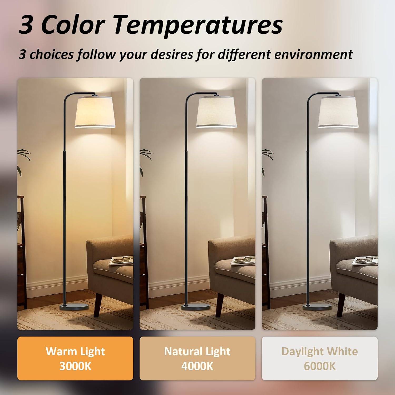 AKASUKI 3-Color Arc Floor Lamp with Foot Switch, 9W LED Included - photo 2