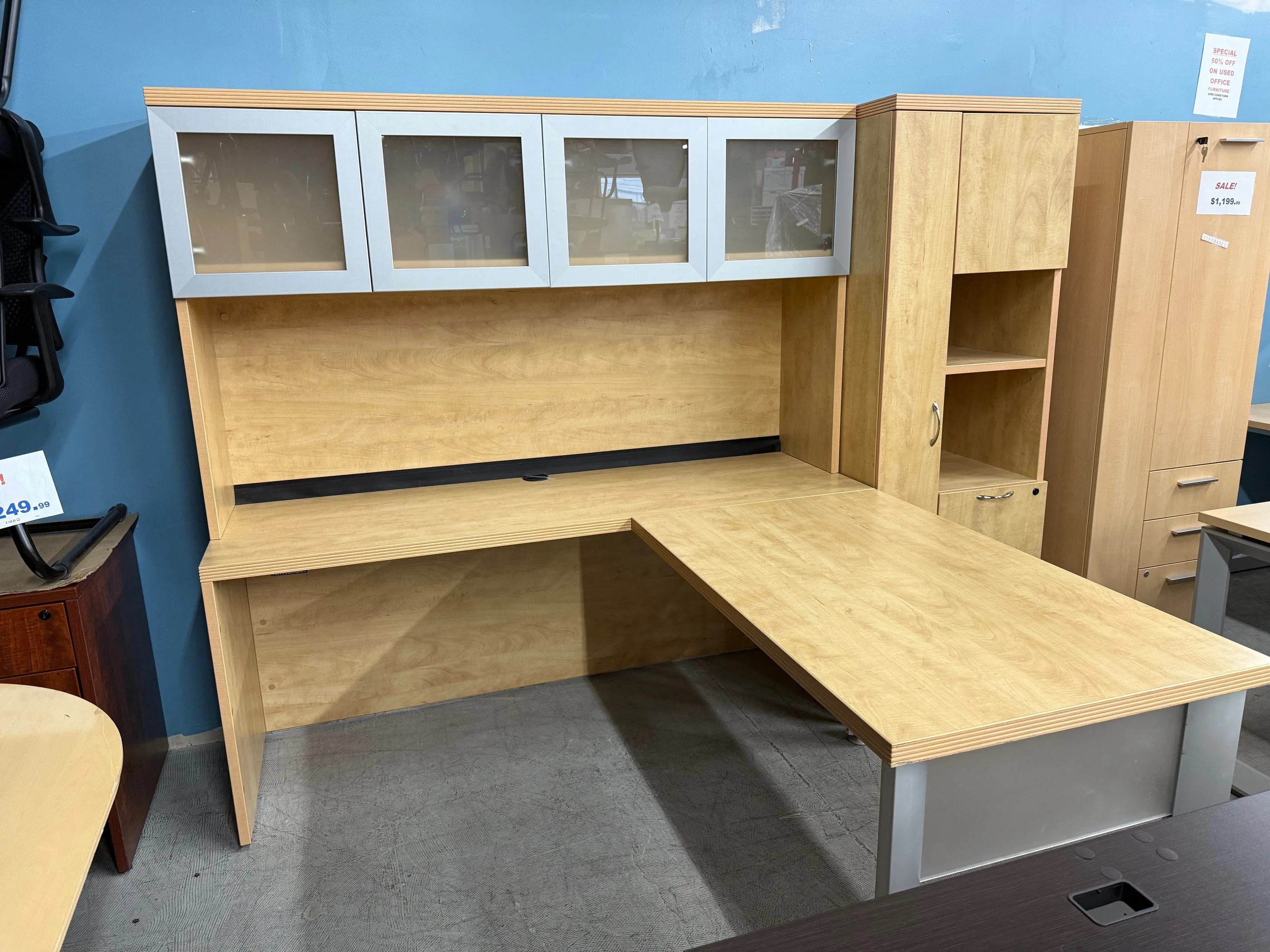 Maple 72"x72" L-Shape Desk with Storage – No Drawer thumbnail