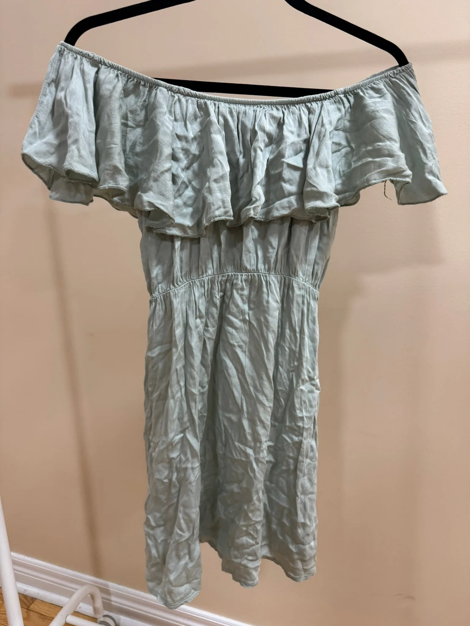 One Size Sage Green Off-Shoulder Ruffle Dress thumbnail