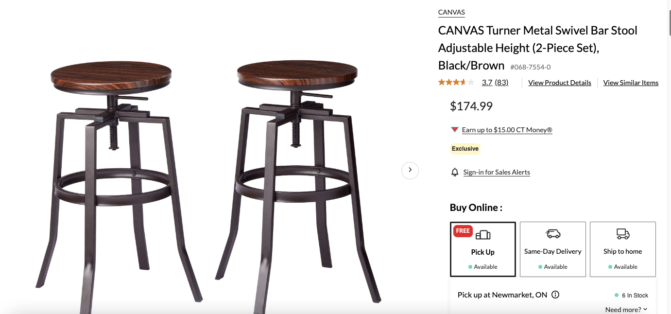 CANVAS Turner Metal Swivel Bar Stool Adjustable Height - photo 4
