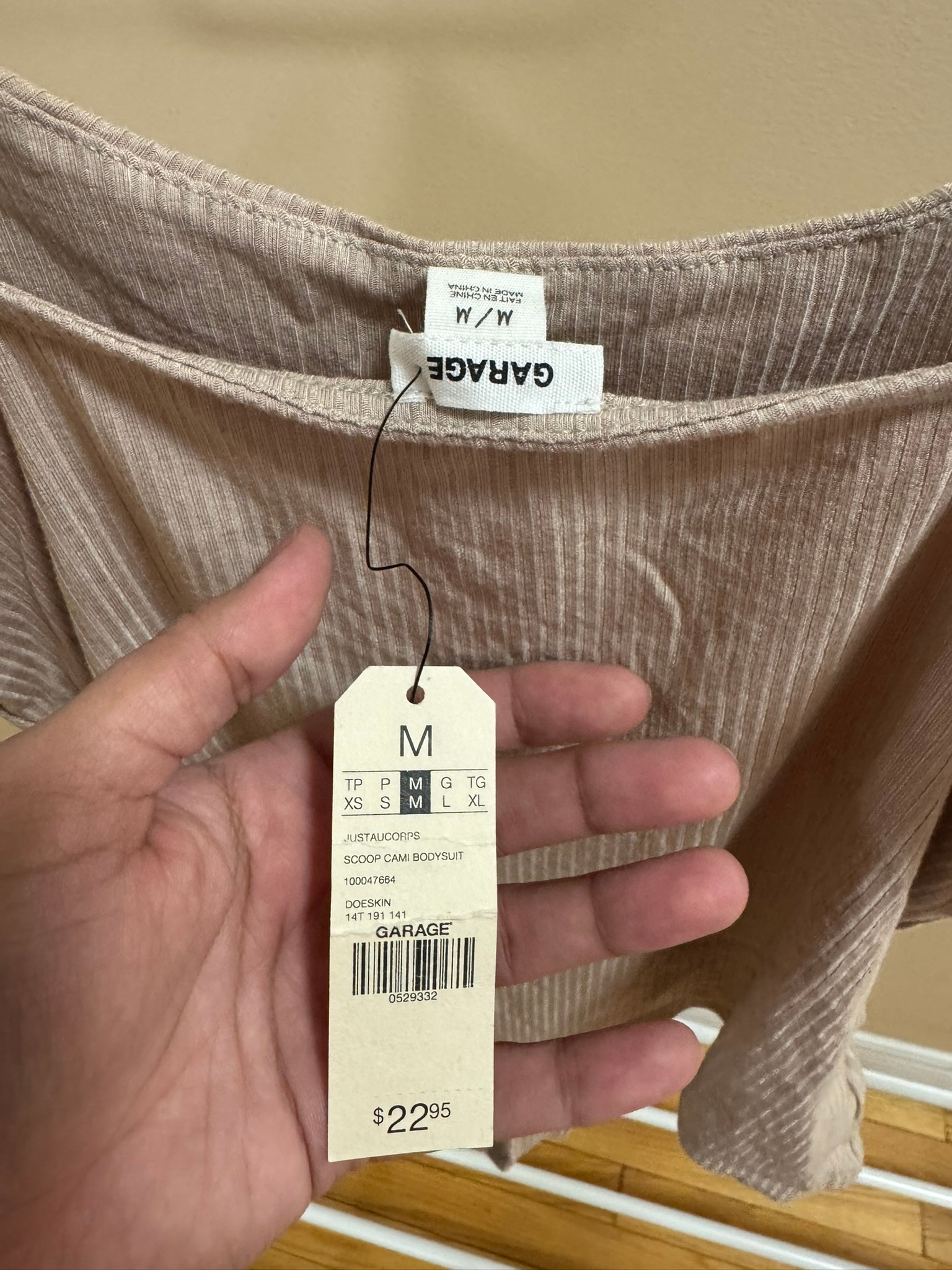 Garage Ribbed Bodysuit in Beige/Tan - Size Medium - photo 4