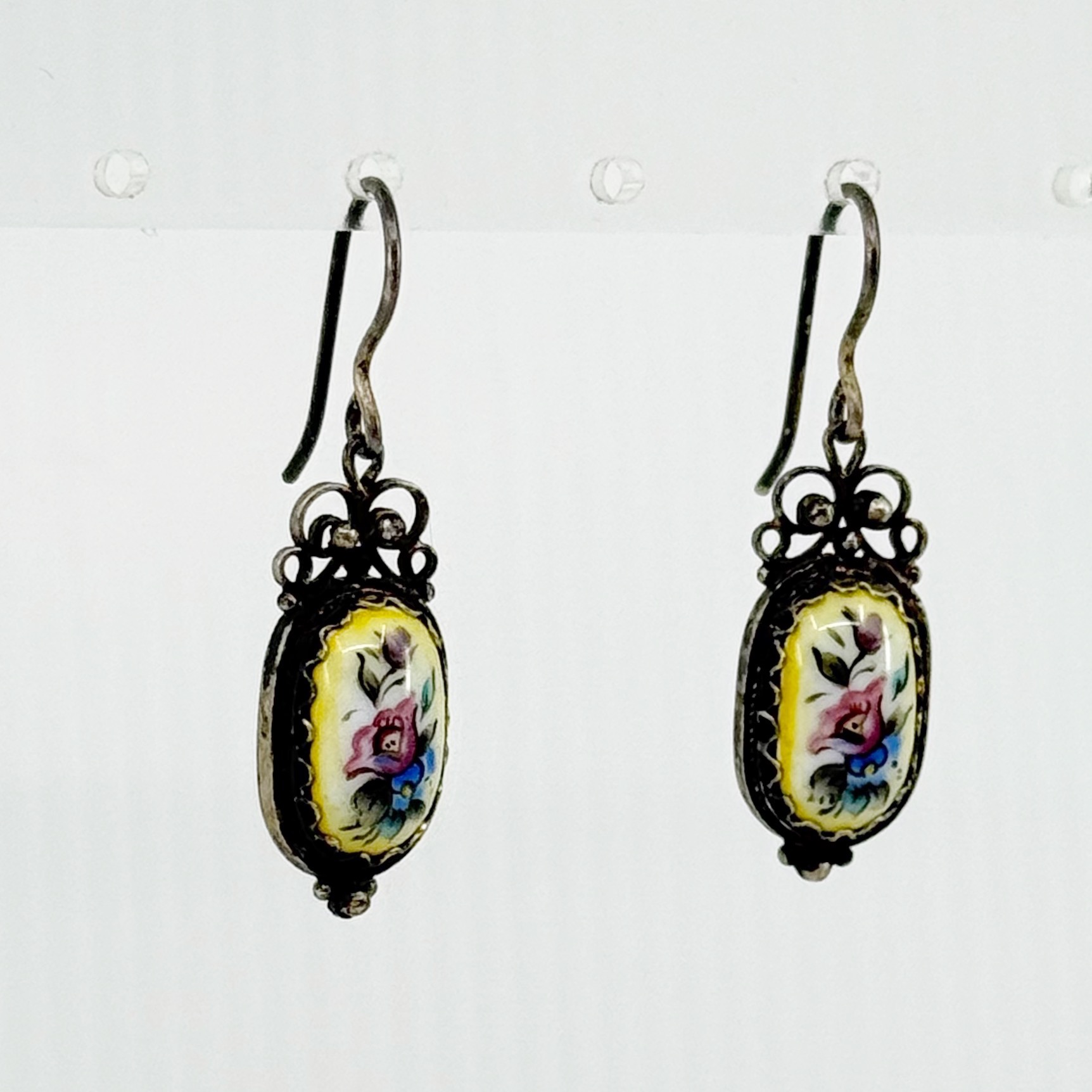 Vintage USSR Russian silver plated Hand Painted enamel earrings - photo 4
